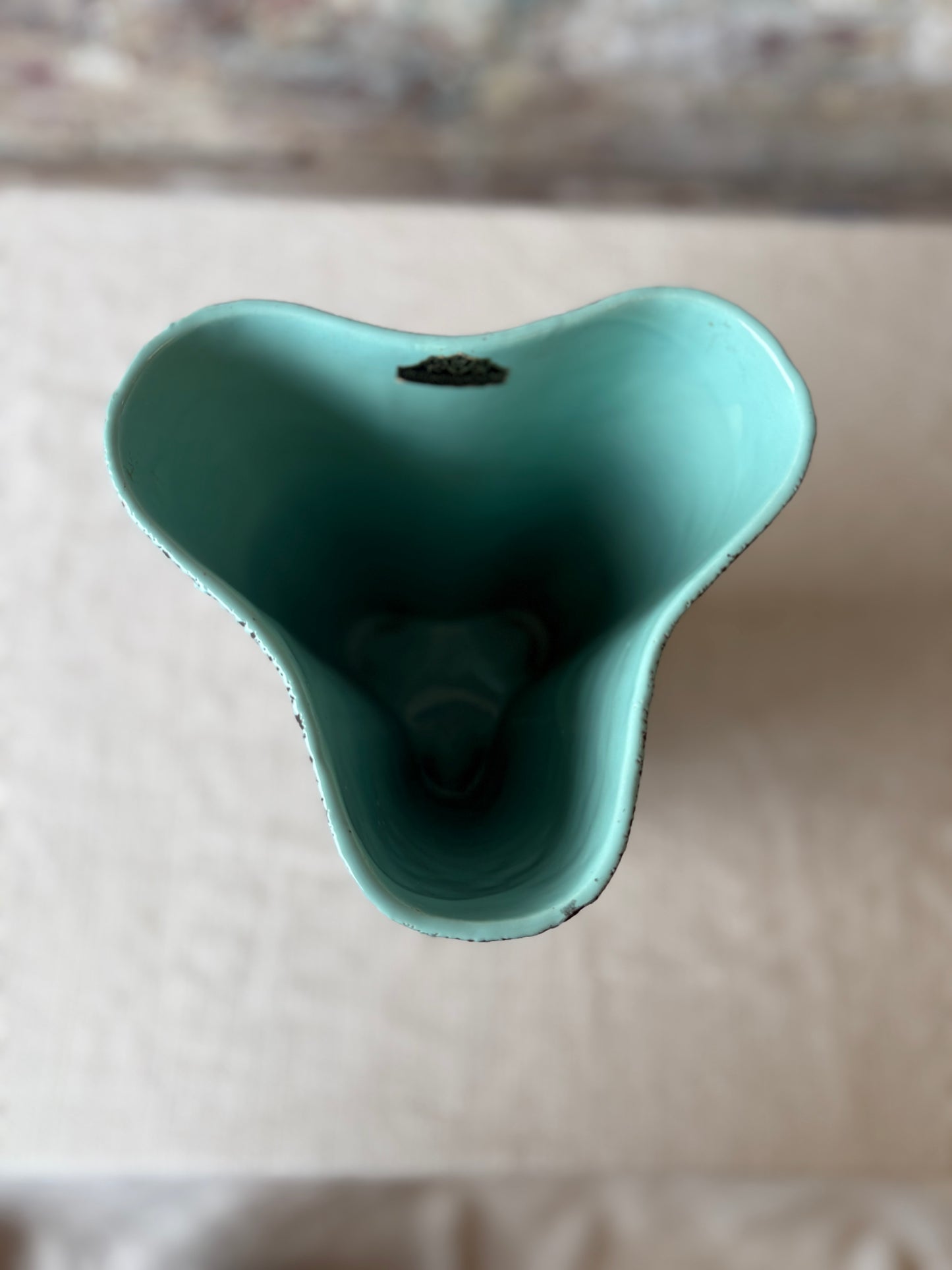 Vintage Kenwood Art Pottery Sculptural Vase – Aqua & Black Speckled Glaze