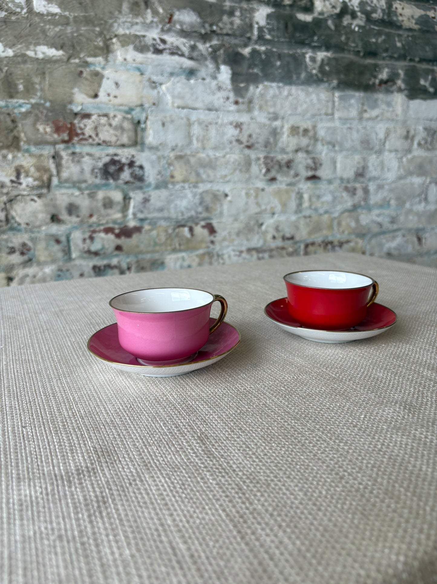 Pair of Vintage Victoria Czechoslovakia Porcelain Teacups & Saucers