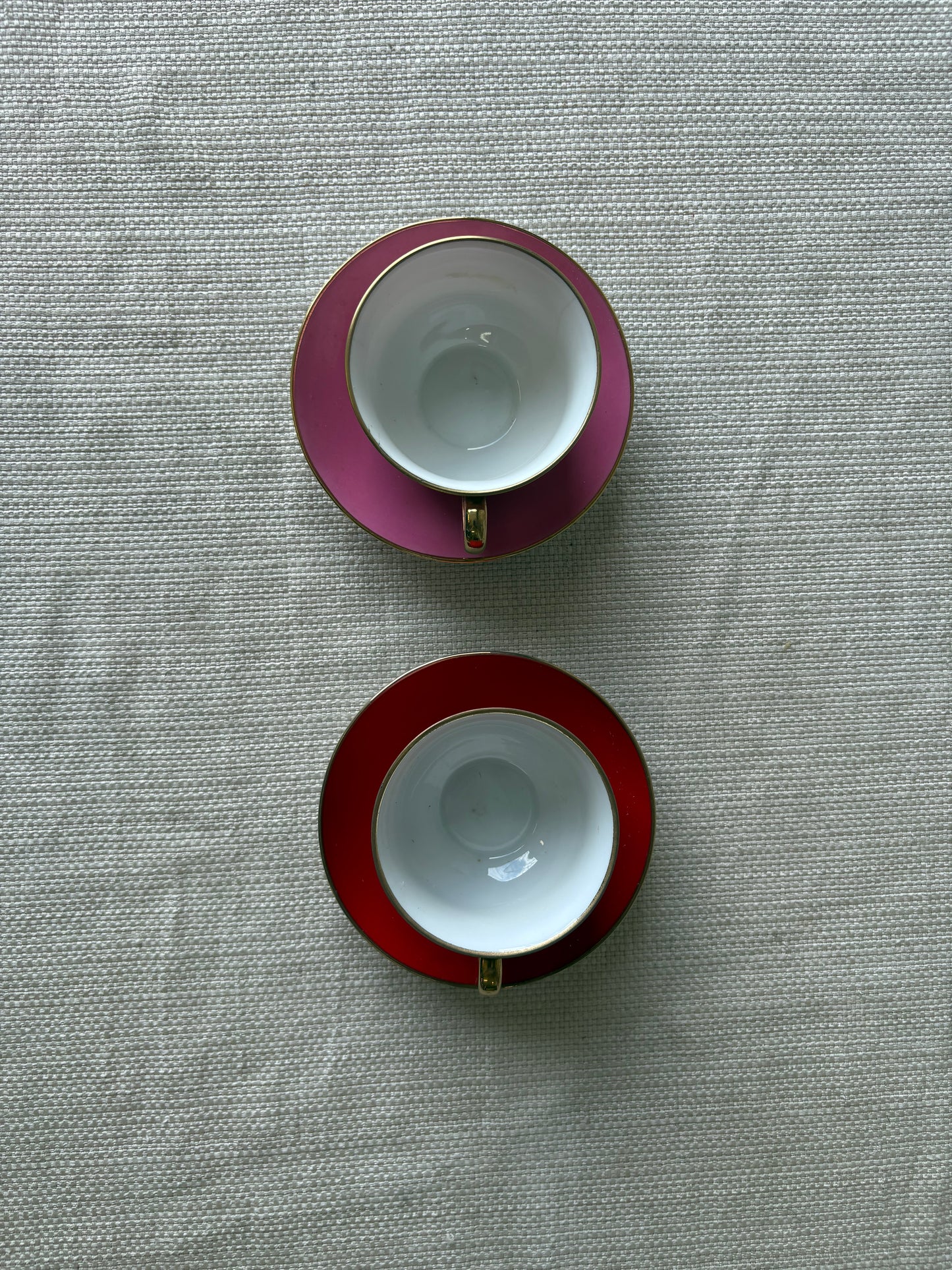 Pair of Vintage Victoria Czechoslovakia Porcelain Teacups & Saucers