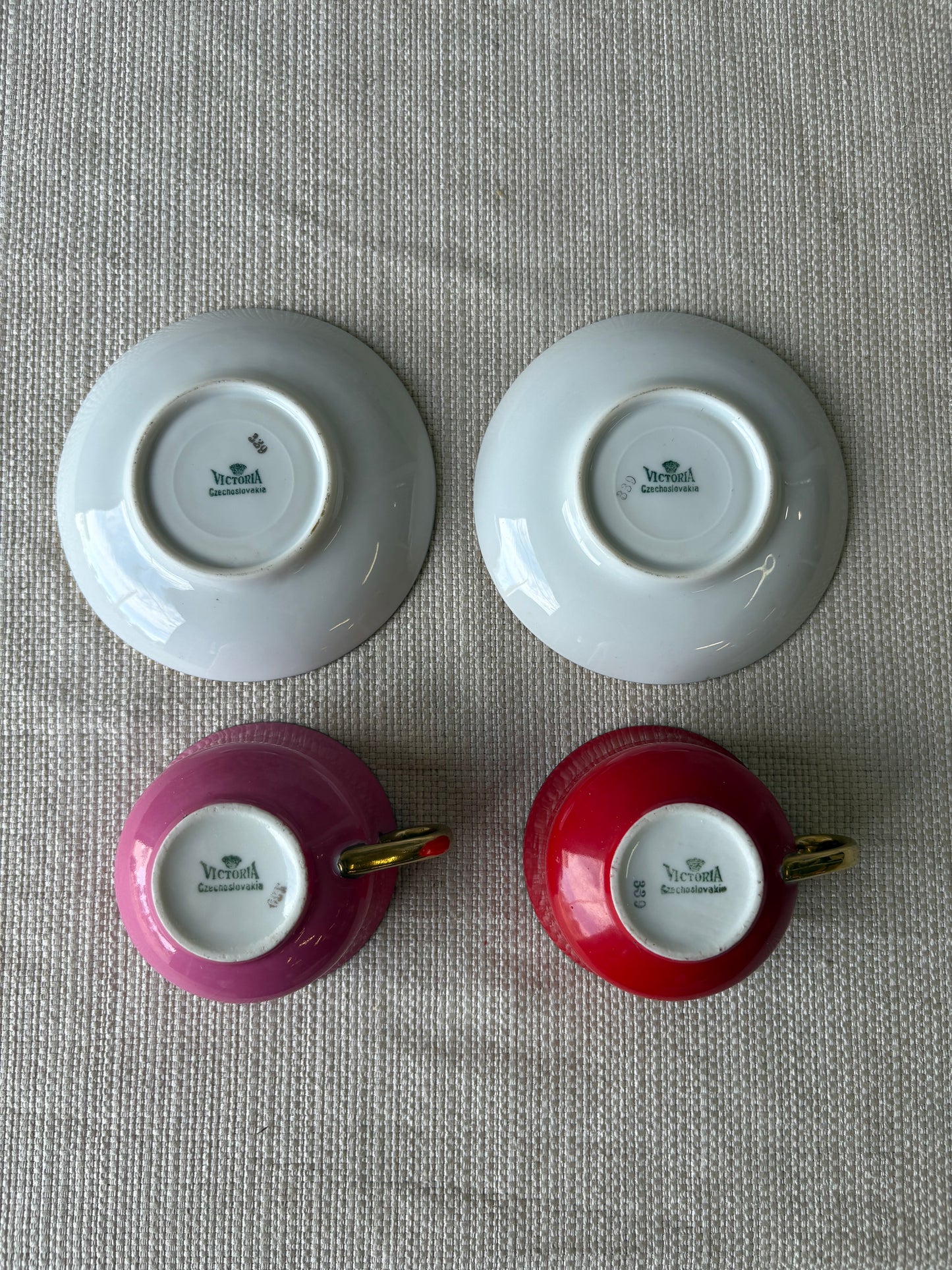 Pair of Vintage Victoria Czechoslovakia Porcelain Teacups & Saucers