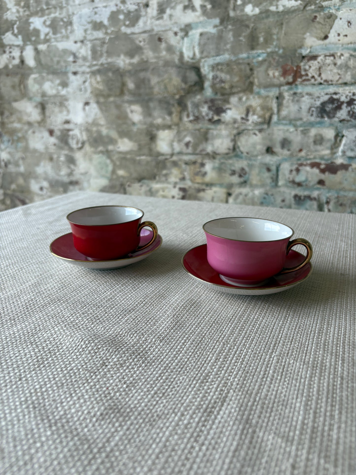 Pair of Vintage Victoria Czechoslovakia Porcelain Teacups & Saucers