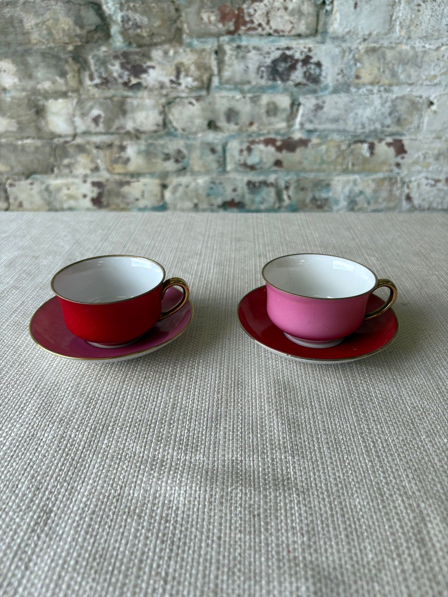 Pair of Vintage Victoria Czechoslovakia Porcelain Teacups & Saucers