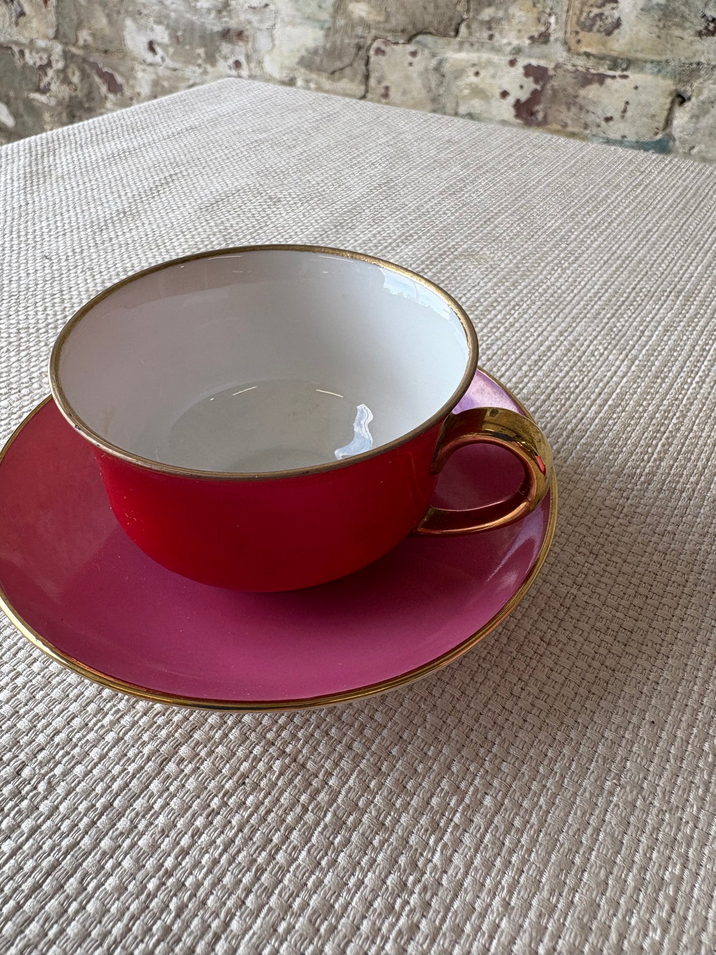 Pair of Vintage Victoria Czechoslovakia Porcelain Teacups & Saucers