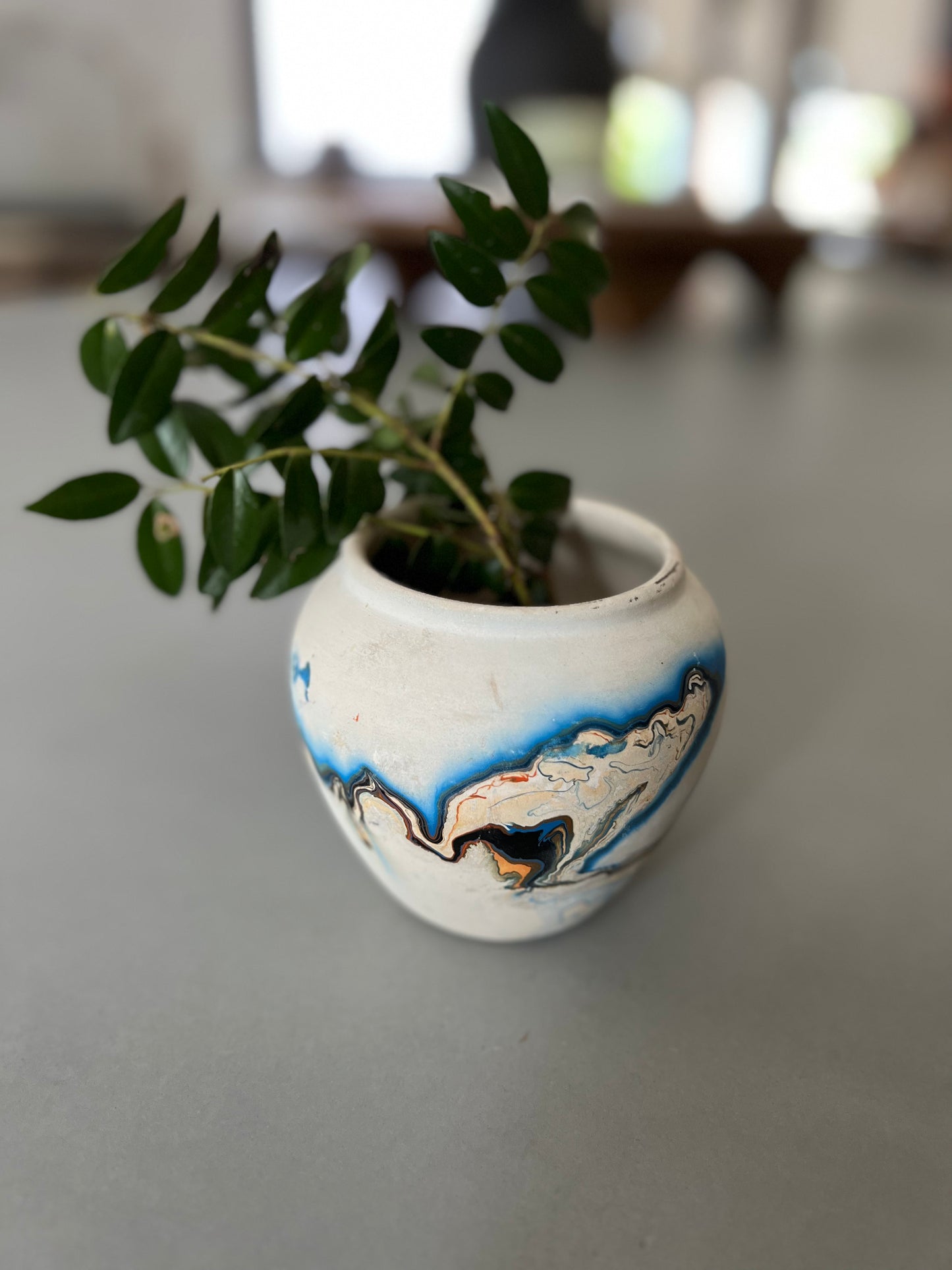 Nemadji Pottery Small Swirl Vase - Blue