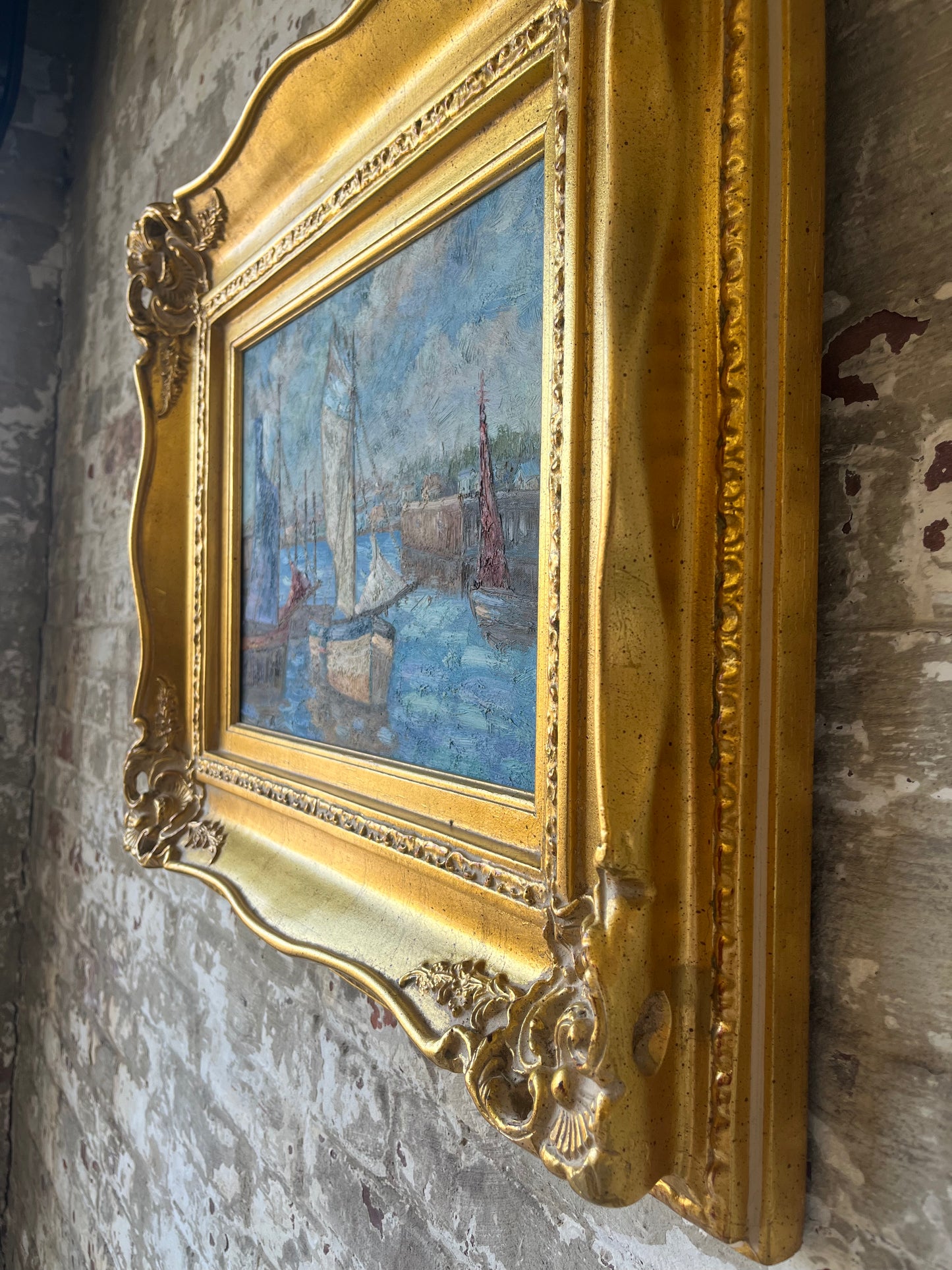 Vintage Canvas of Sailboats With Gold Gilded Frame