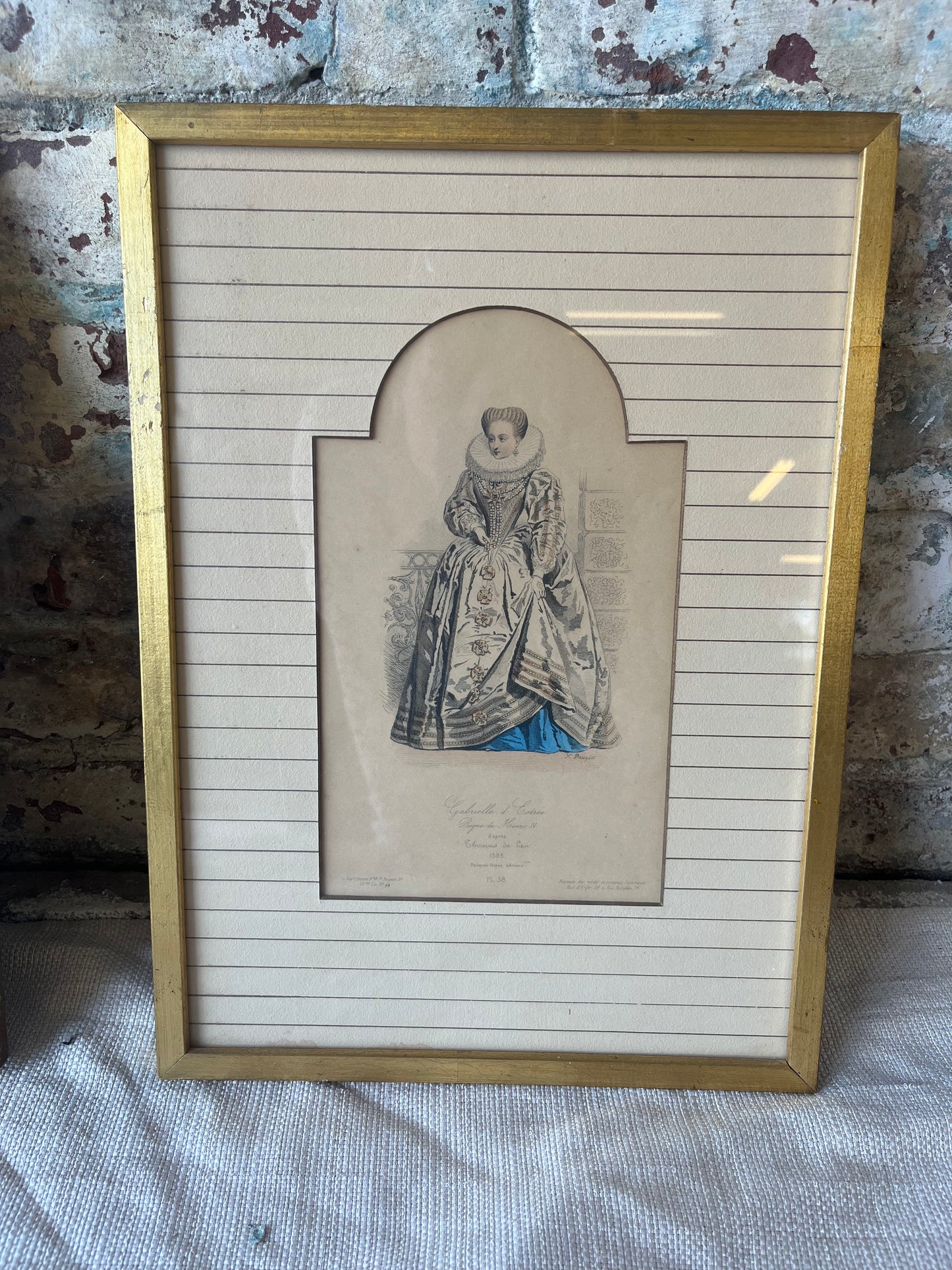 Vintage Framed Costume Prints – King & Queen – Gold Frame – Historical Fashion Art