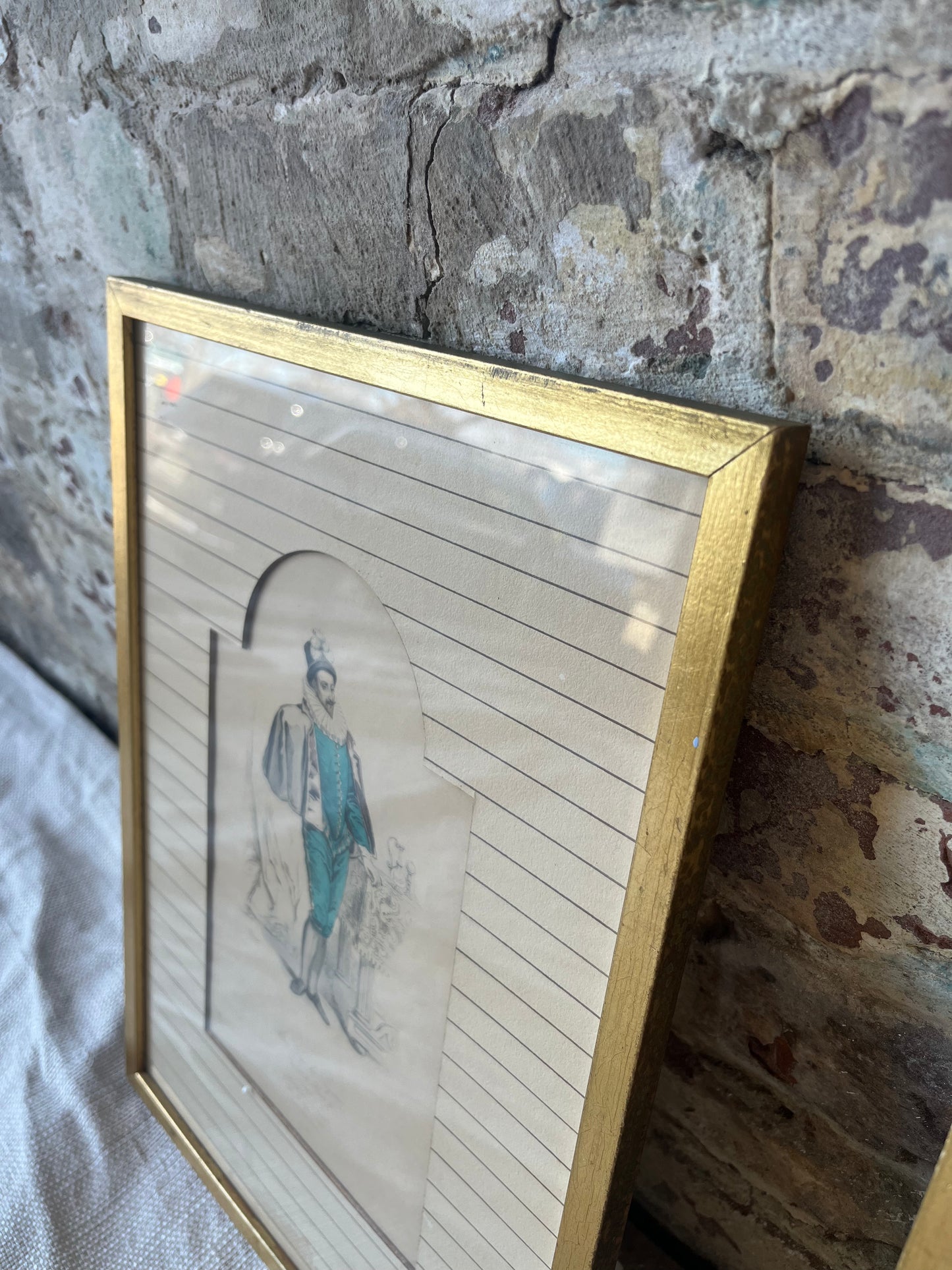 Vintage Framed Costume Prints – King & Queen – Gold Frame – Historical Fashion Art
