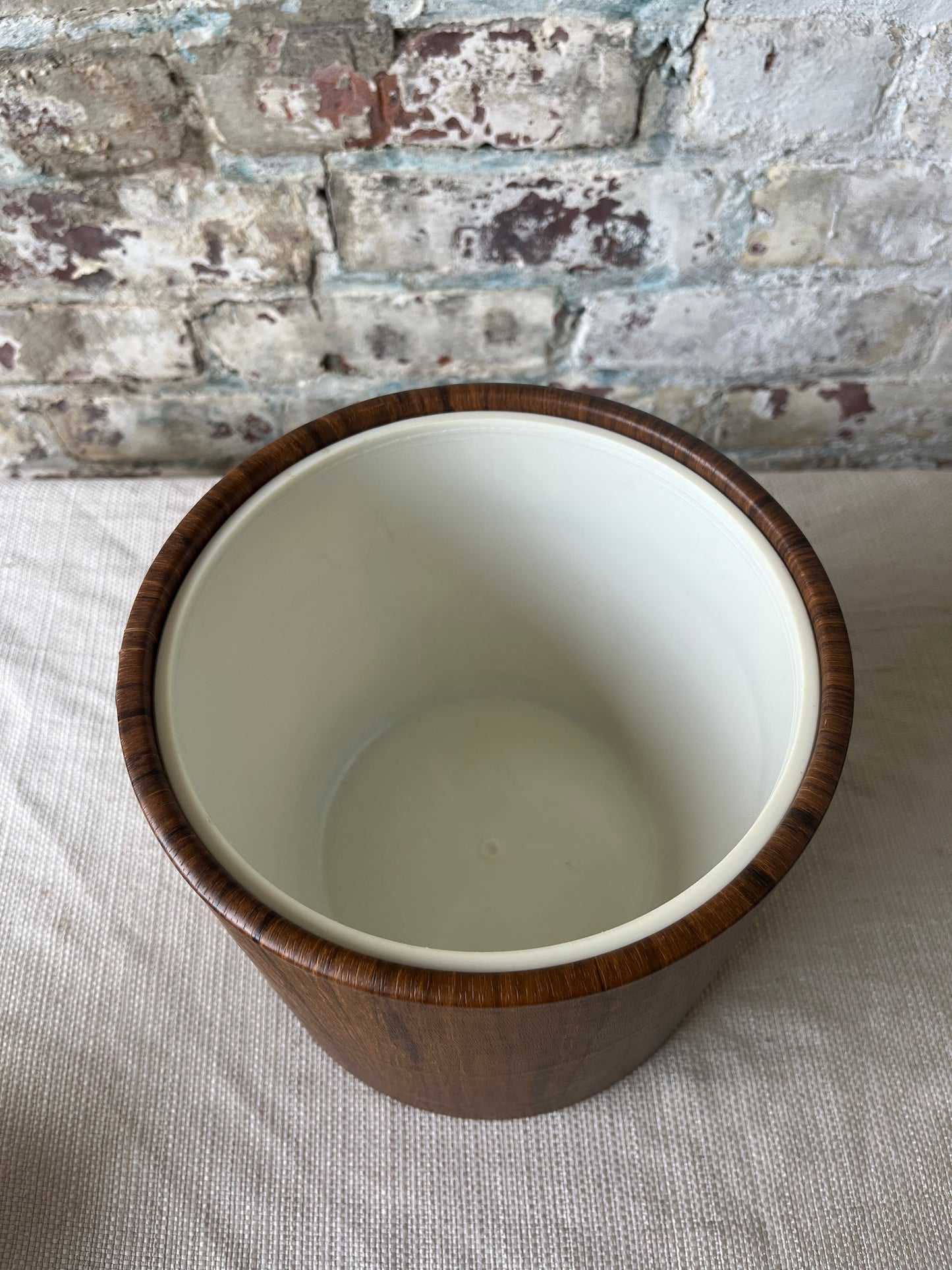 Vintage Mid-Century Modern Ice Bucket - Faux Wood with Black Handle