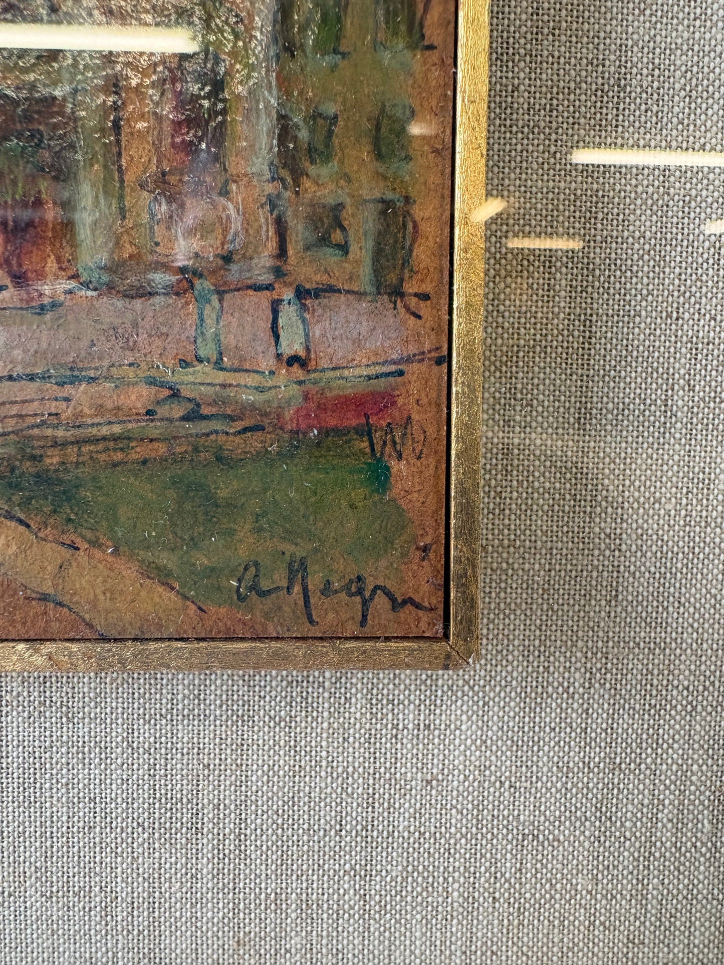 Pair of Vintage Italian Architectural Oil Paintings – Shadowbox Framed – Sourced in Parma, Italy