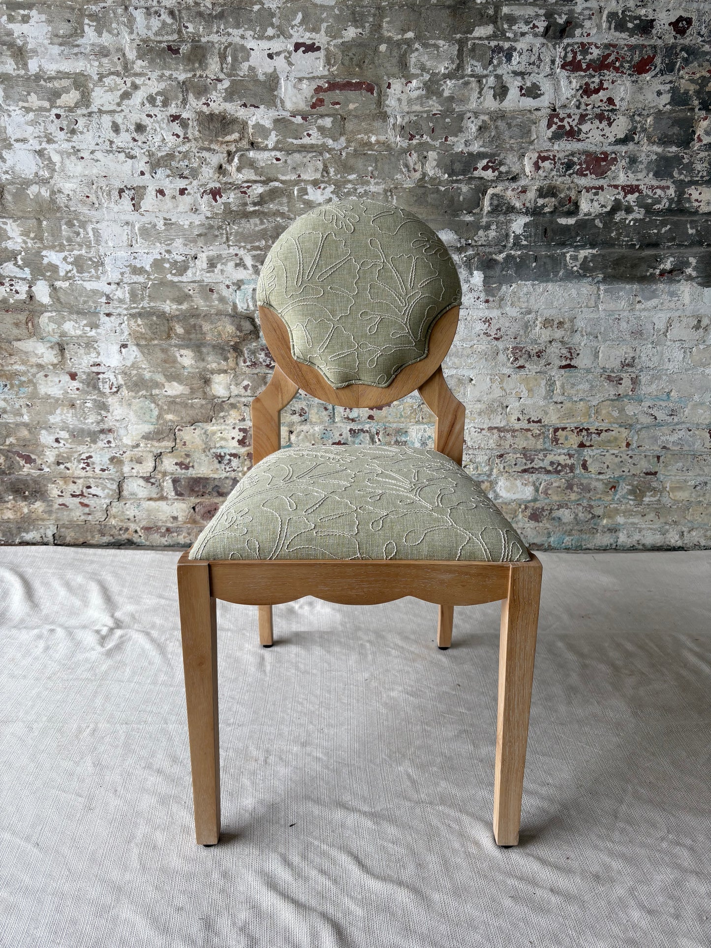 Sage Green Upholstered Vanity Chair with Sculptural Wood Frame