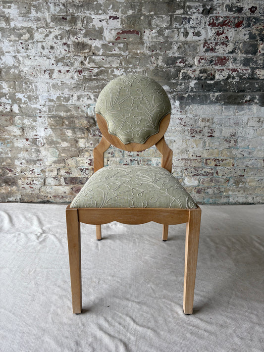 Sage Green Upholstered Vanity Chair with Sculptural Wood Frame