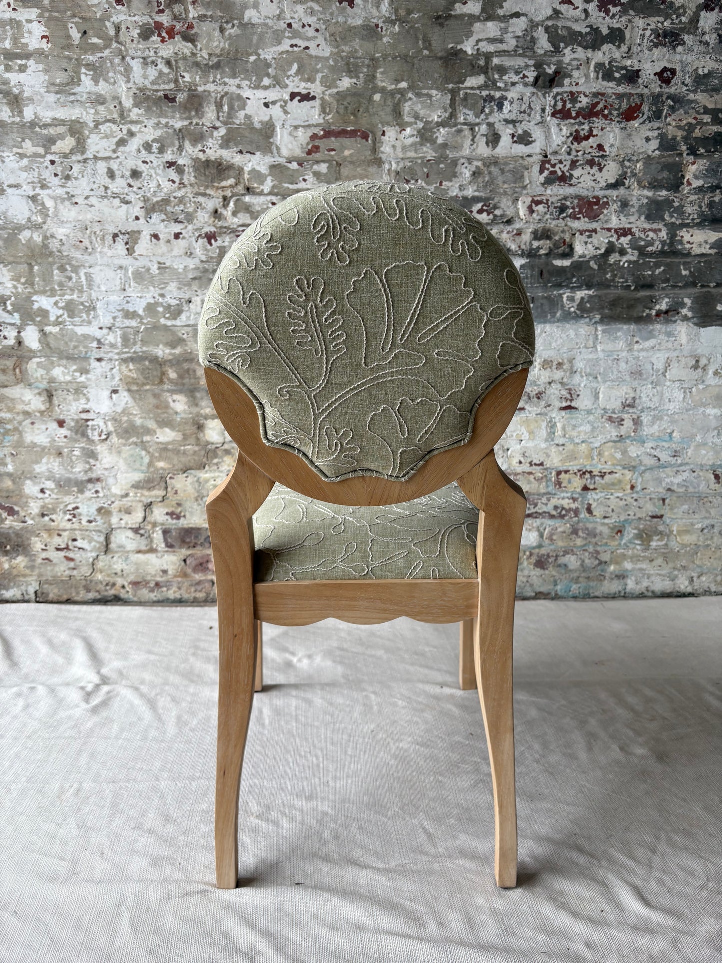 Sage Green Upholstered Vanity Chair with Sculptural Wood Frame