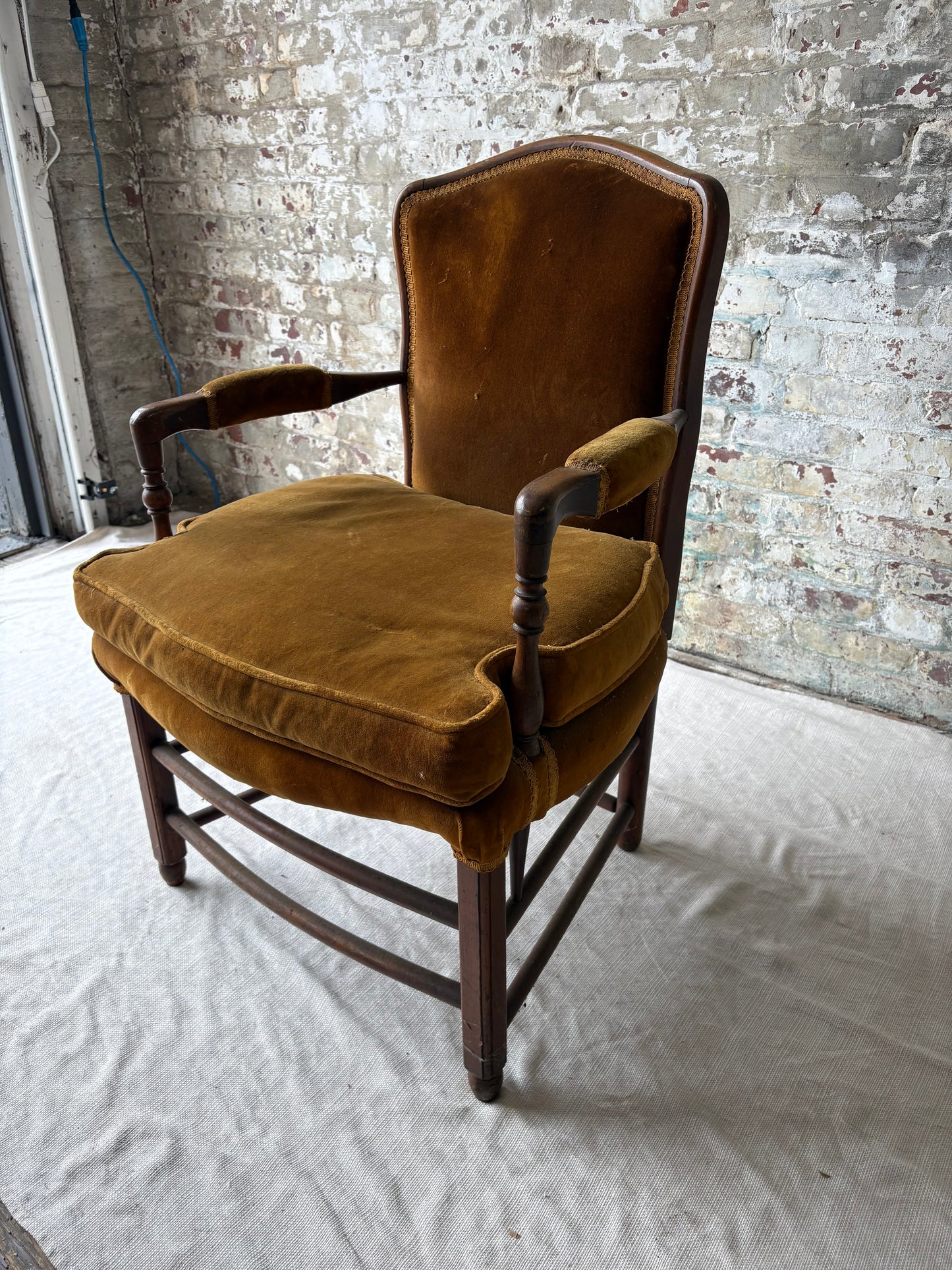 Antique Early American Upholstered Armchair