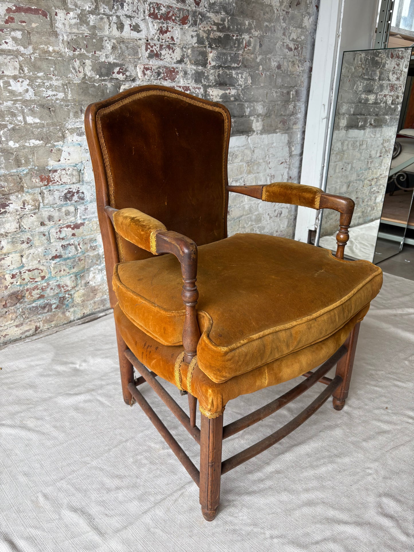 Antique Early American Upholstered Armchair