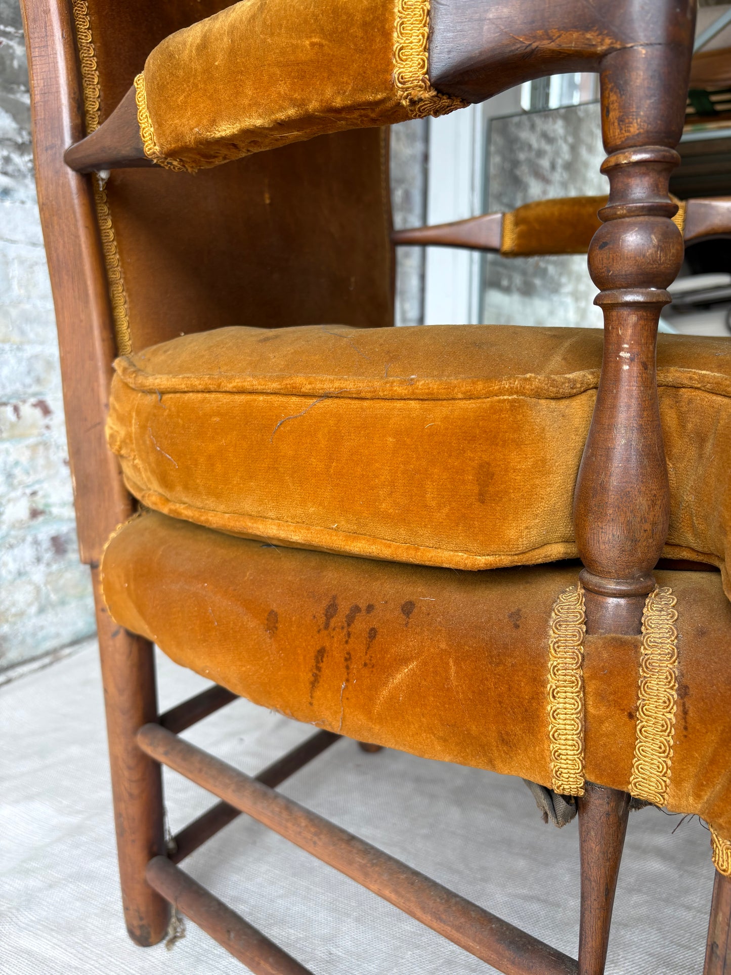 Antique Early American Upholstered Armchair