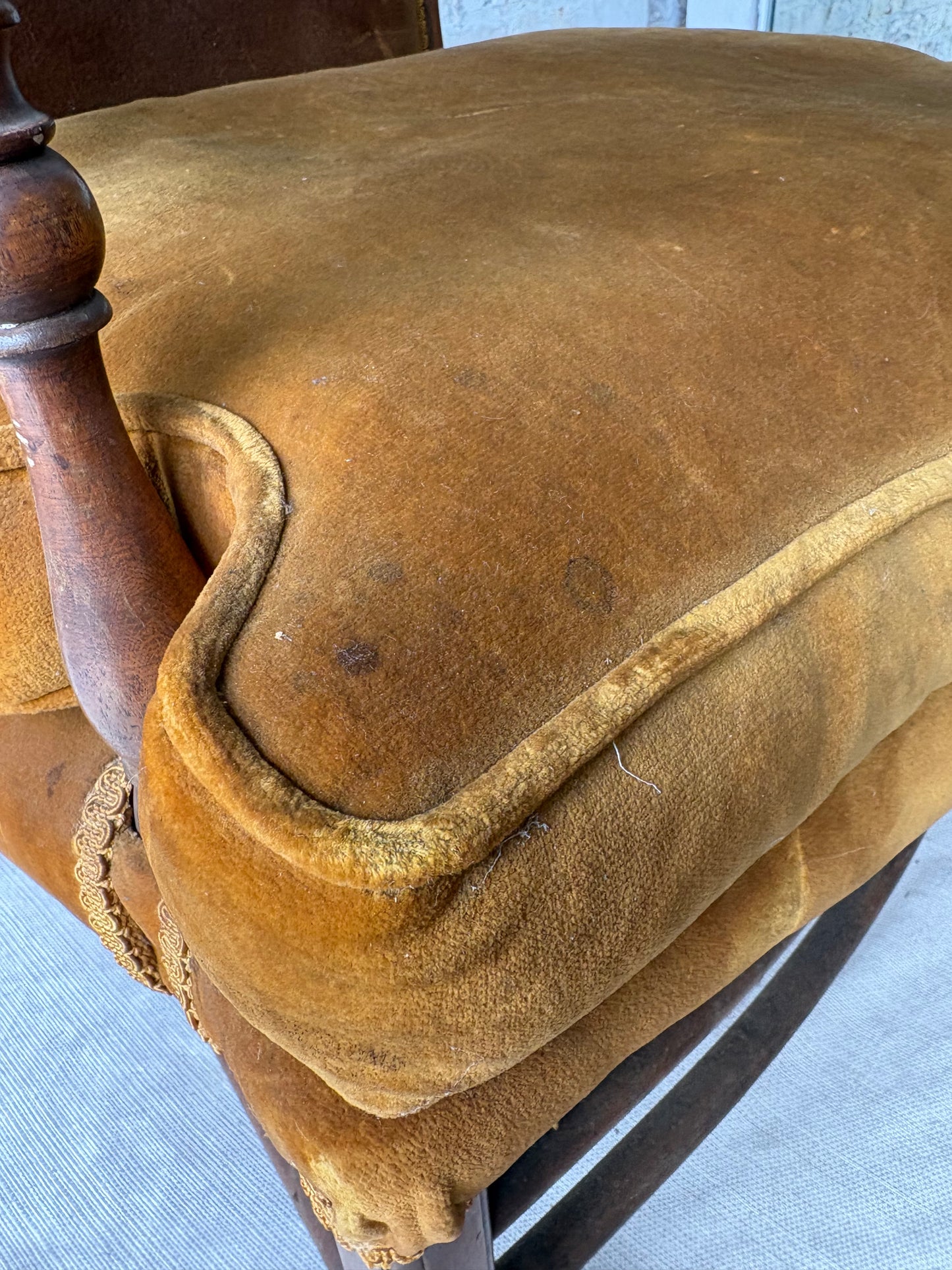 Antique Early American Upholstered Armchair