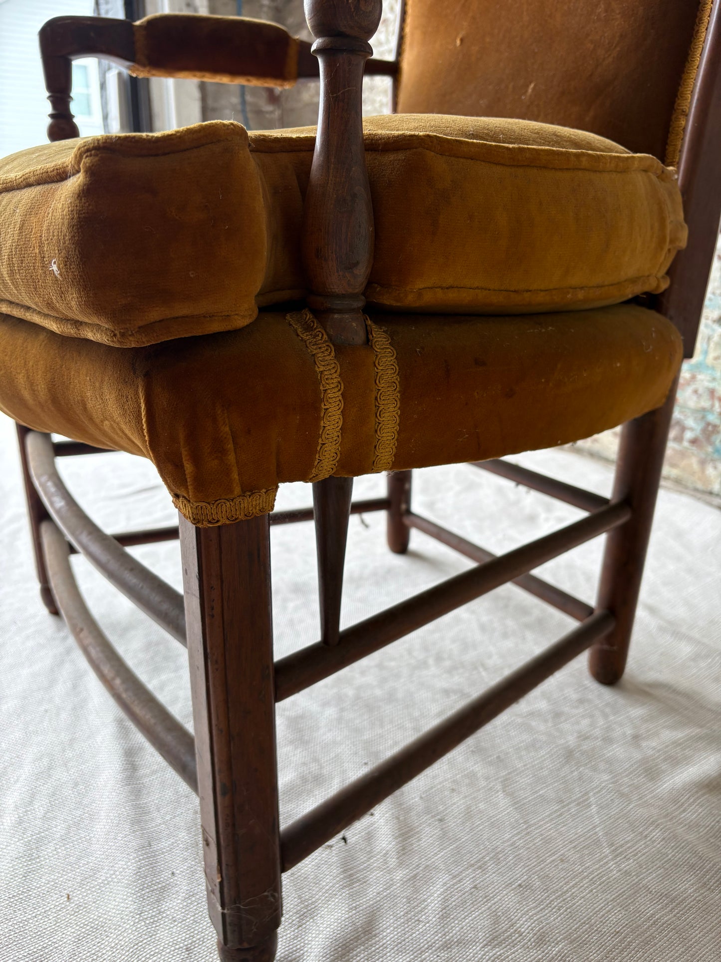 Antique Early American Upholstered Armchair
