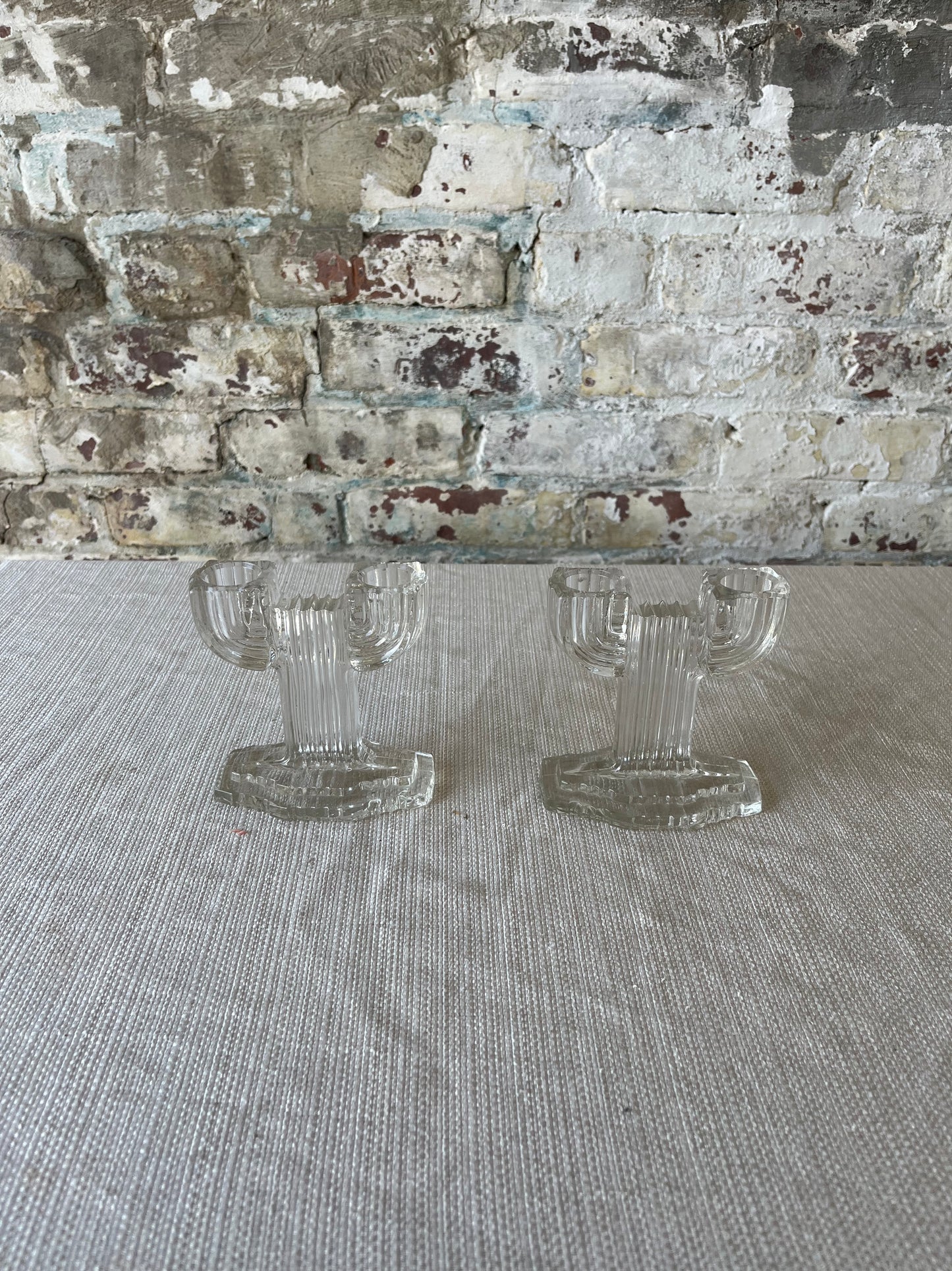 Vintage Art Deco Anchor Hocking Glass Queen Mary Double Candestick