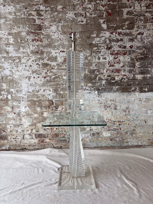 Vintage Lucite Acrylic Floor Lamp with Built-In Glass Side Table
