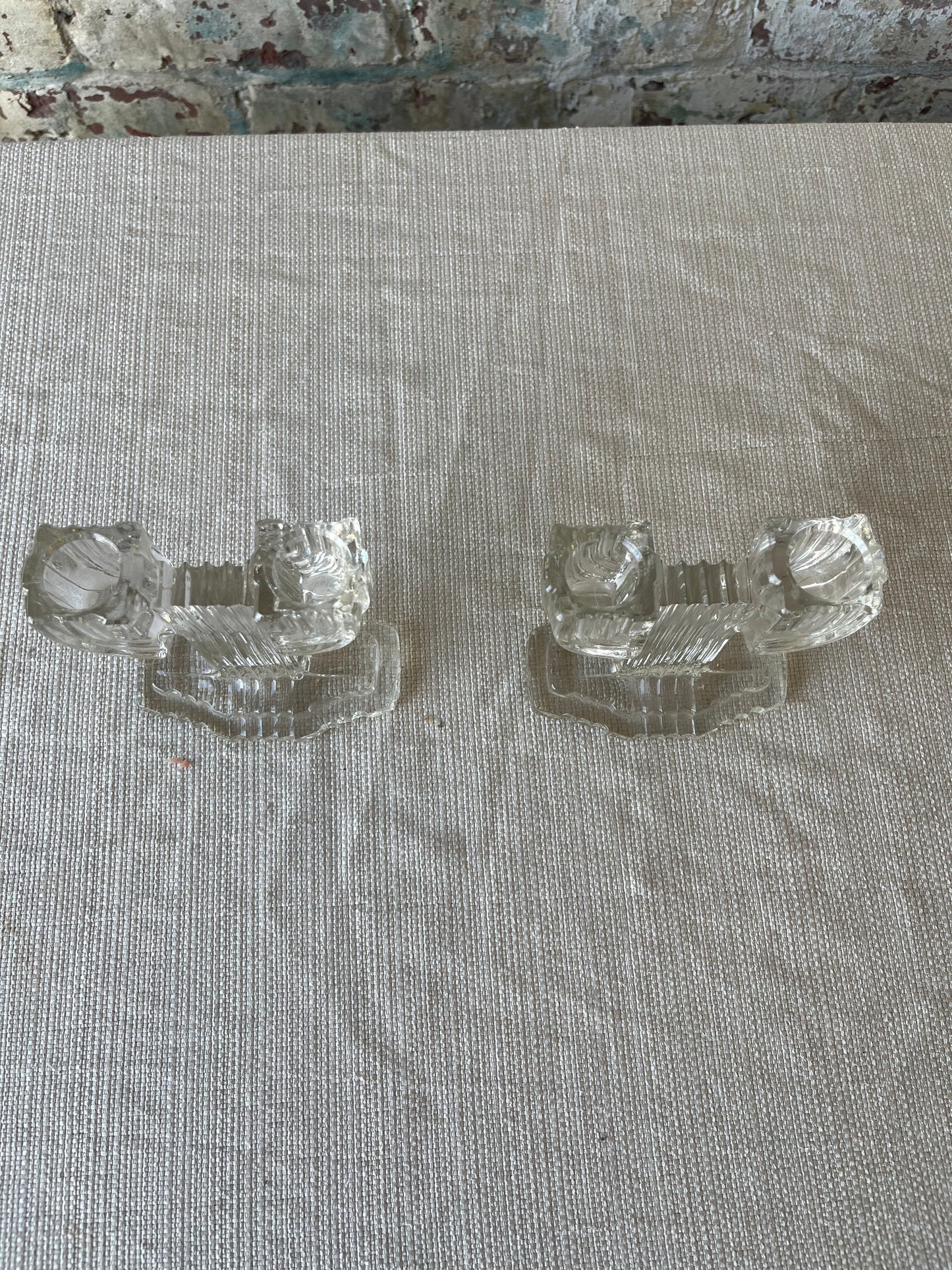 Vintage Art Deco Anchor Hocking Glass Queen Mary Double Candestick