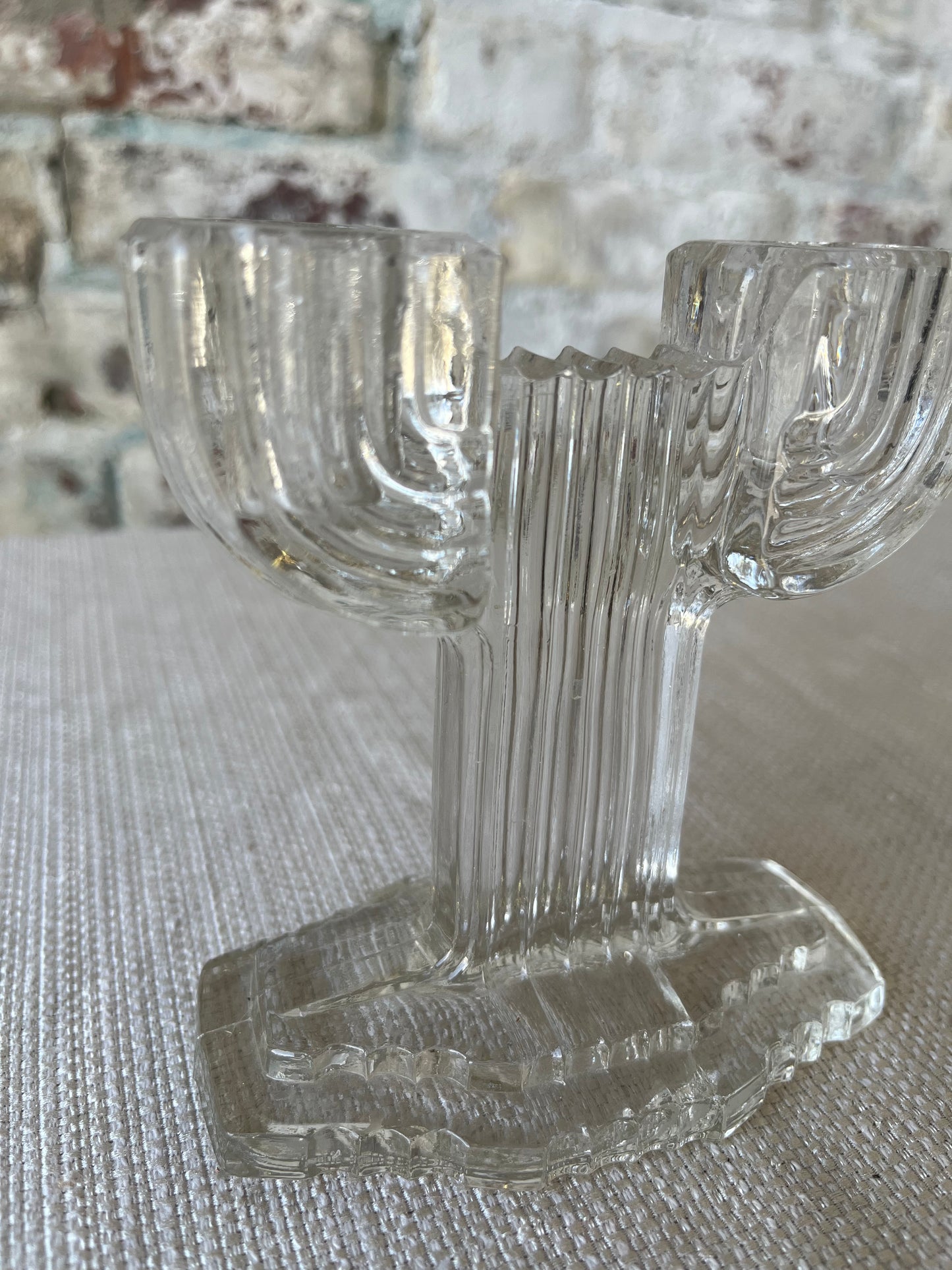 Vintage Art Deco Anchor Hocking Glass Queen Mary Double Candestick