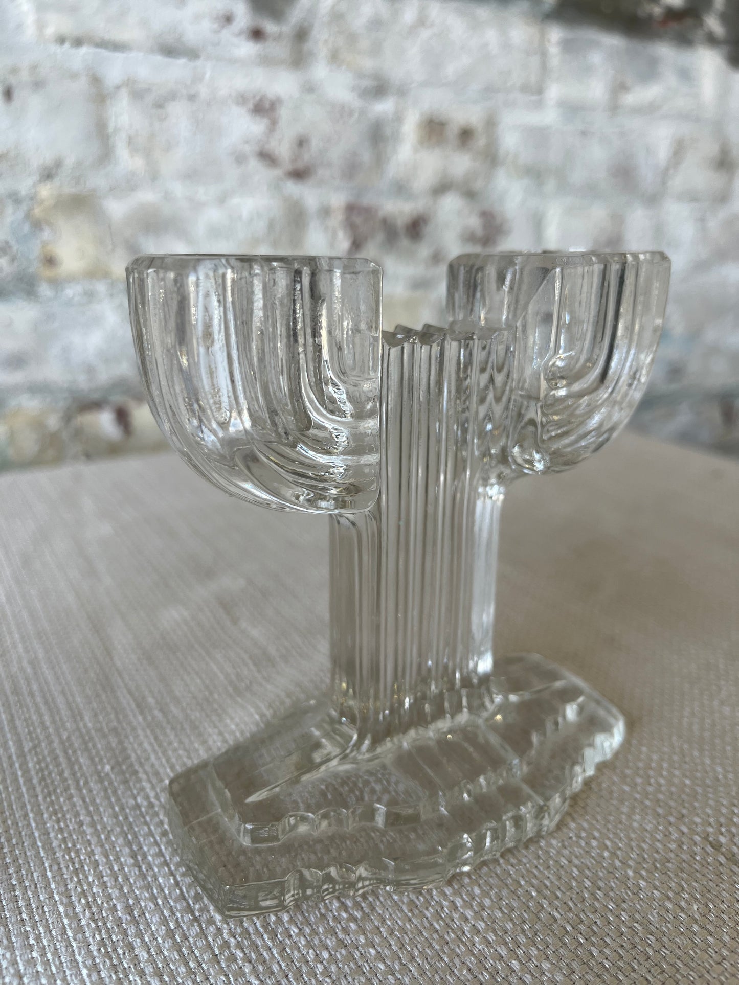 Vintage Art Deco Anchor Hocking Glass Queen Mary Double Candestick