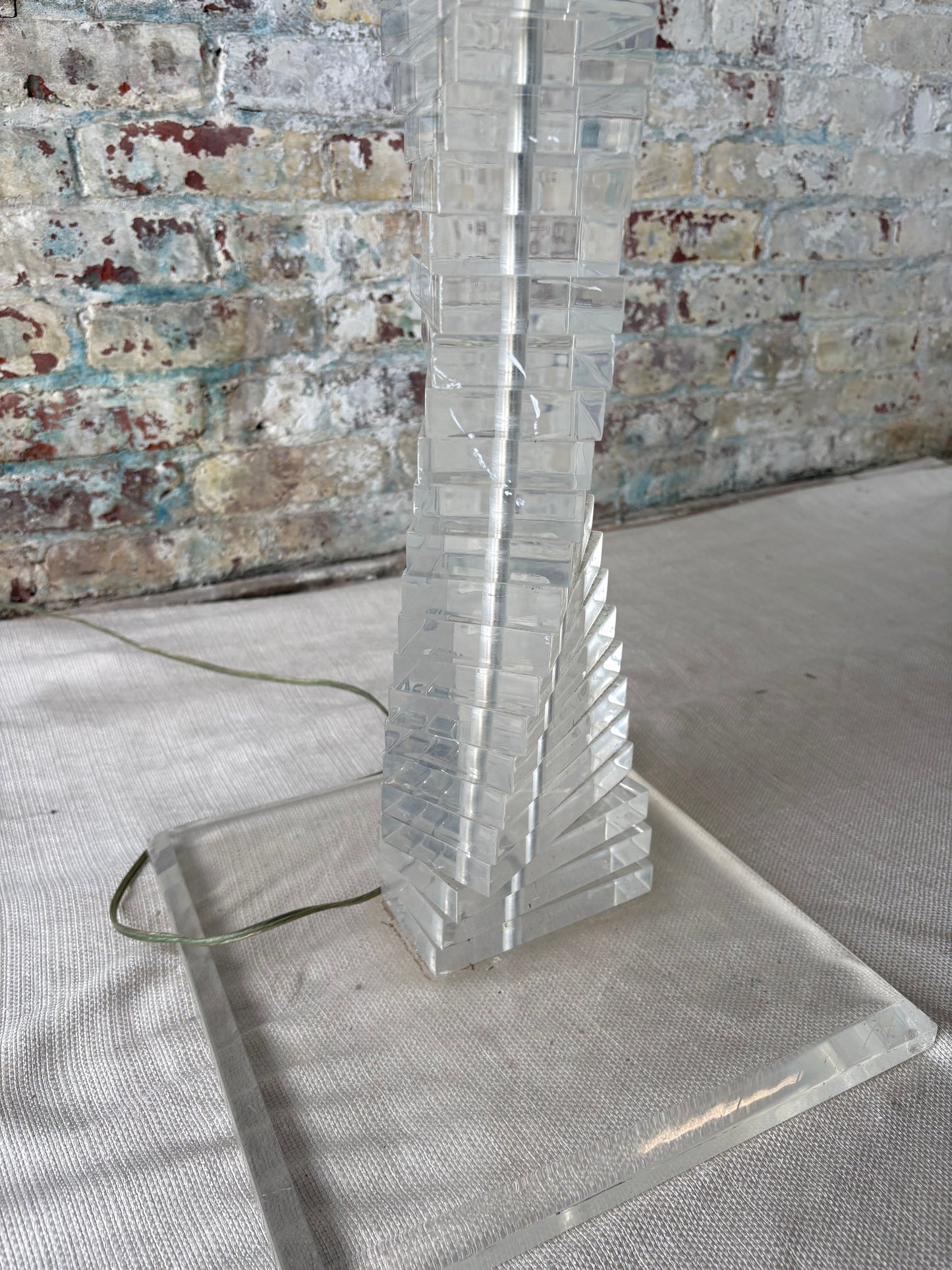 Vintage Lucite Acrylic Floor Lamp with Built-In Glass Side Table