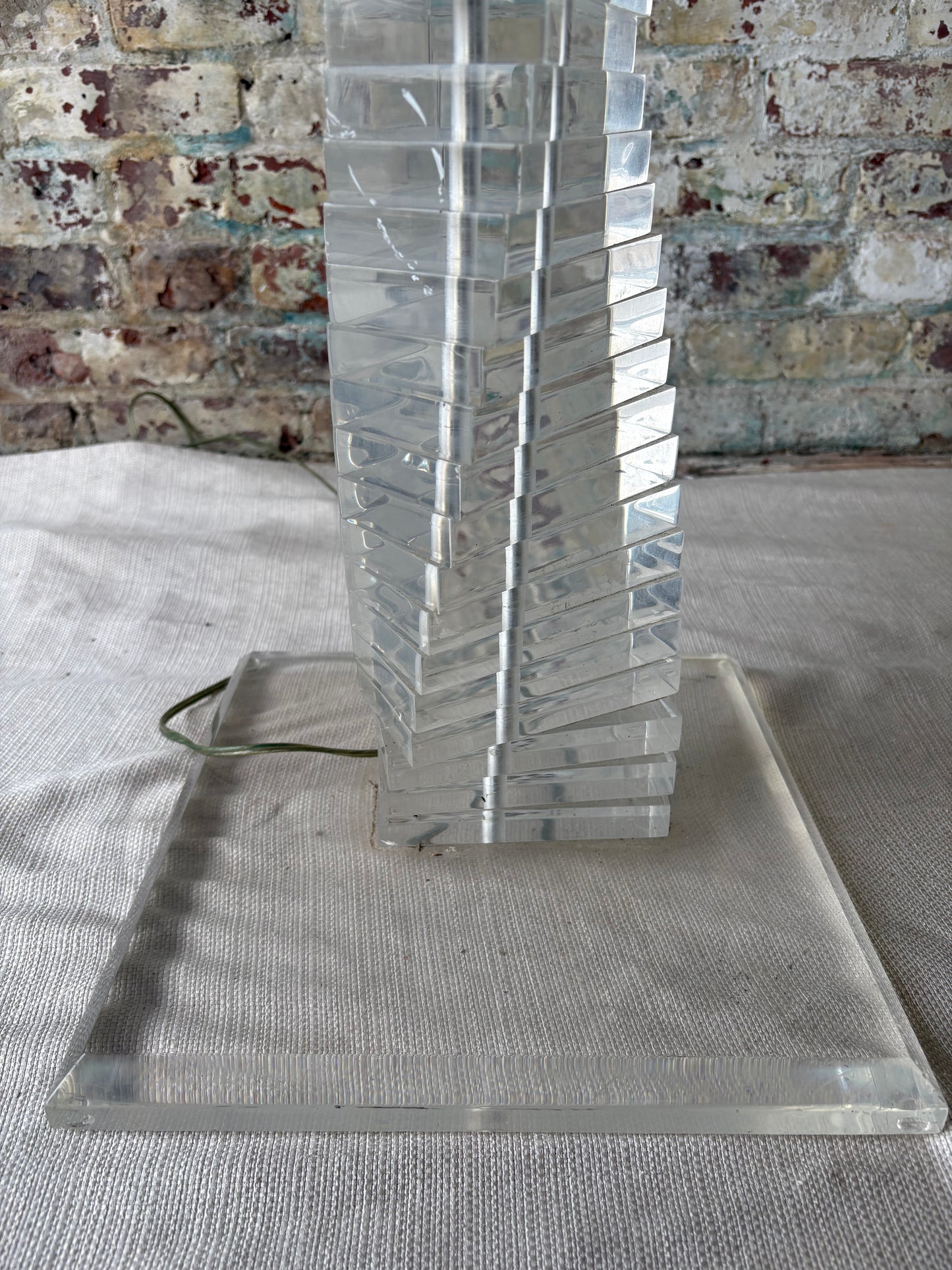Vintage Lucite Acrylic Floor Lamp with Built-In Glass Side Table