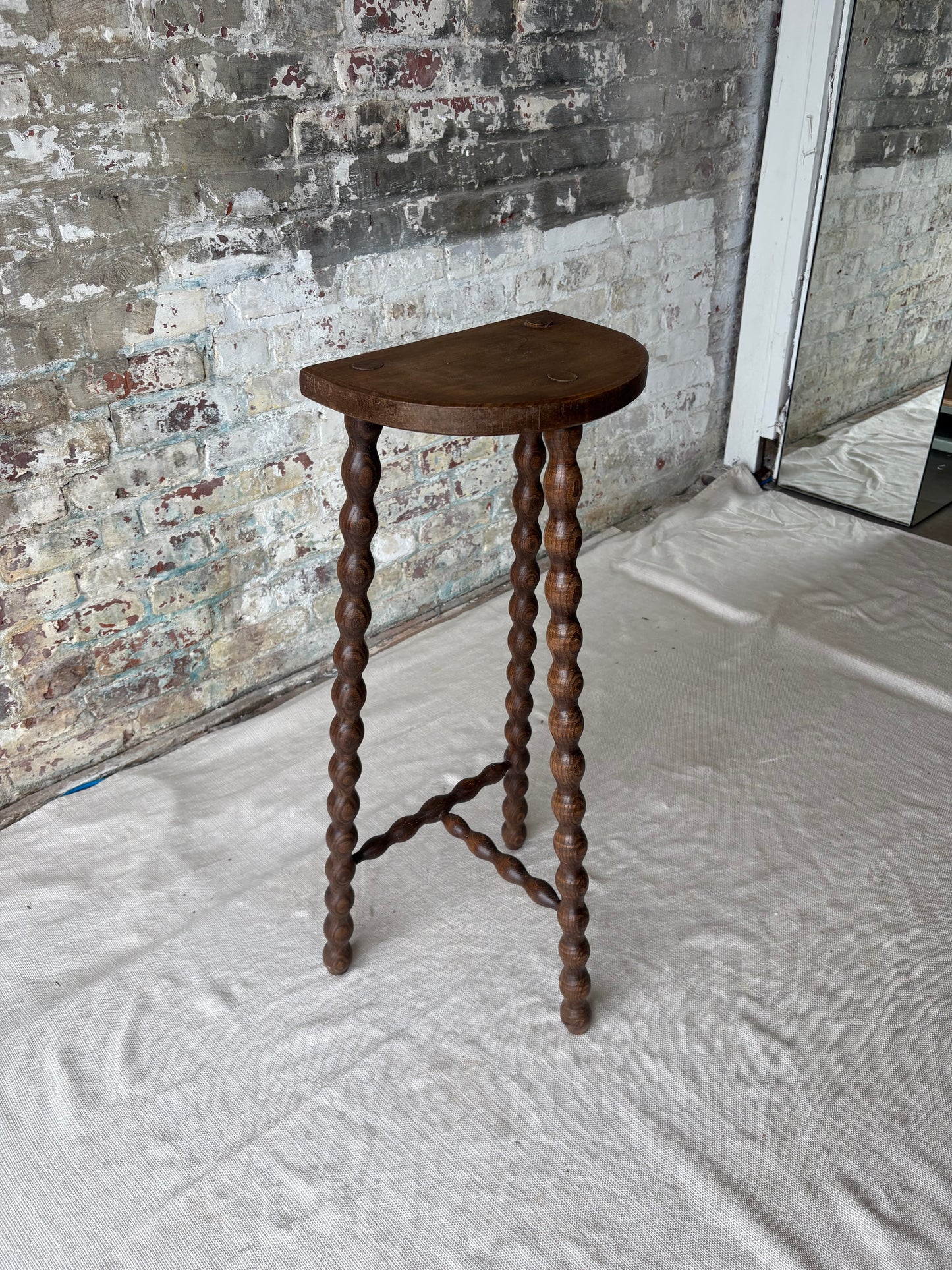 Vintage Demi-Lune Barley Twist Stool / Accent Table