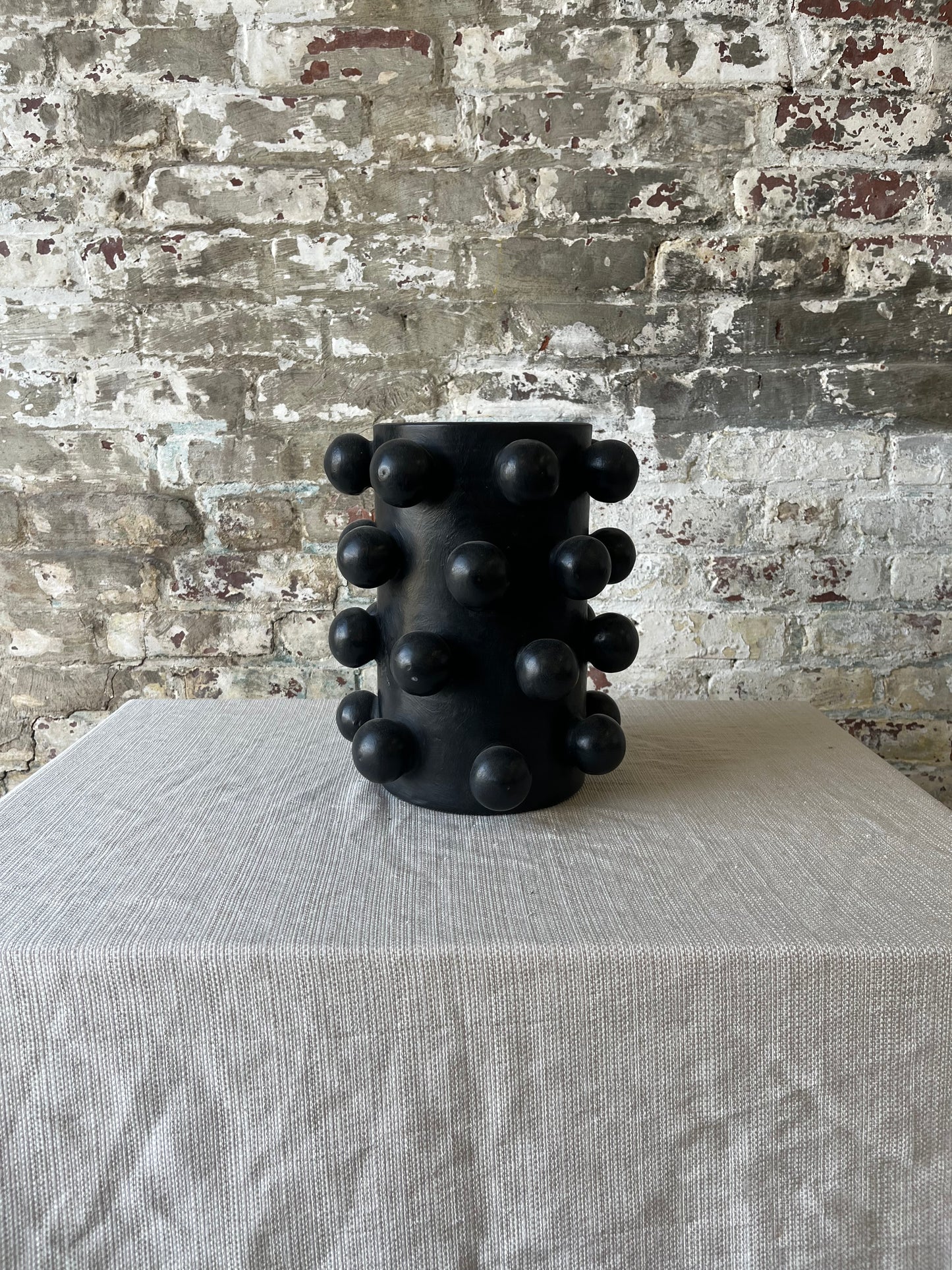 Bold Black Ceramic Vase with Sculptural Studs