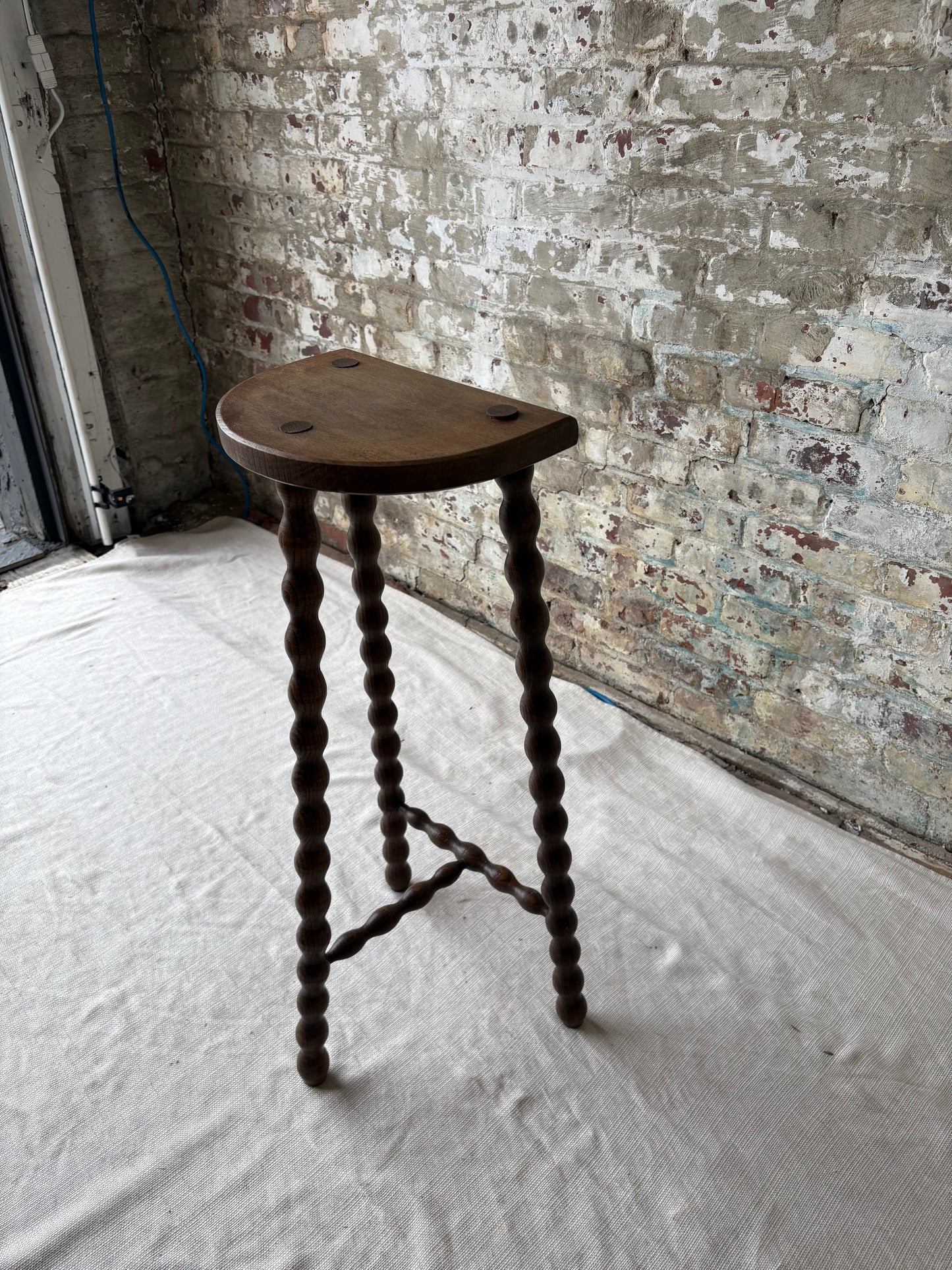 Vintage Demi-Lune Barley Twist Stool / Accent Table