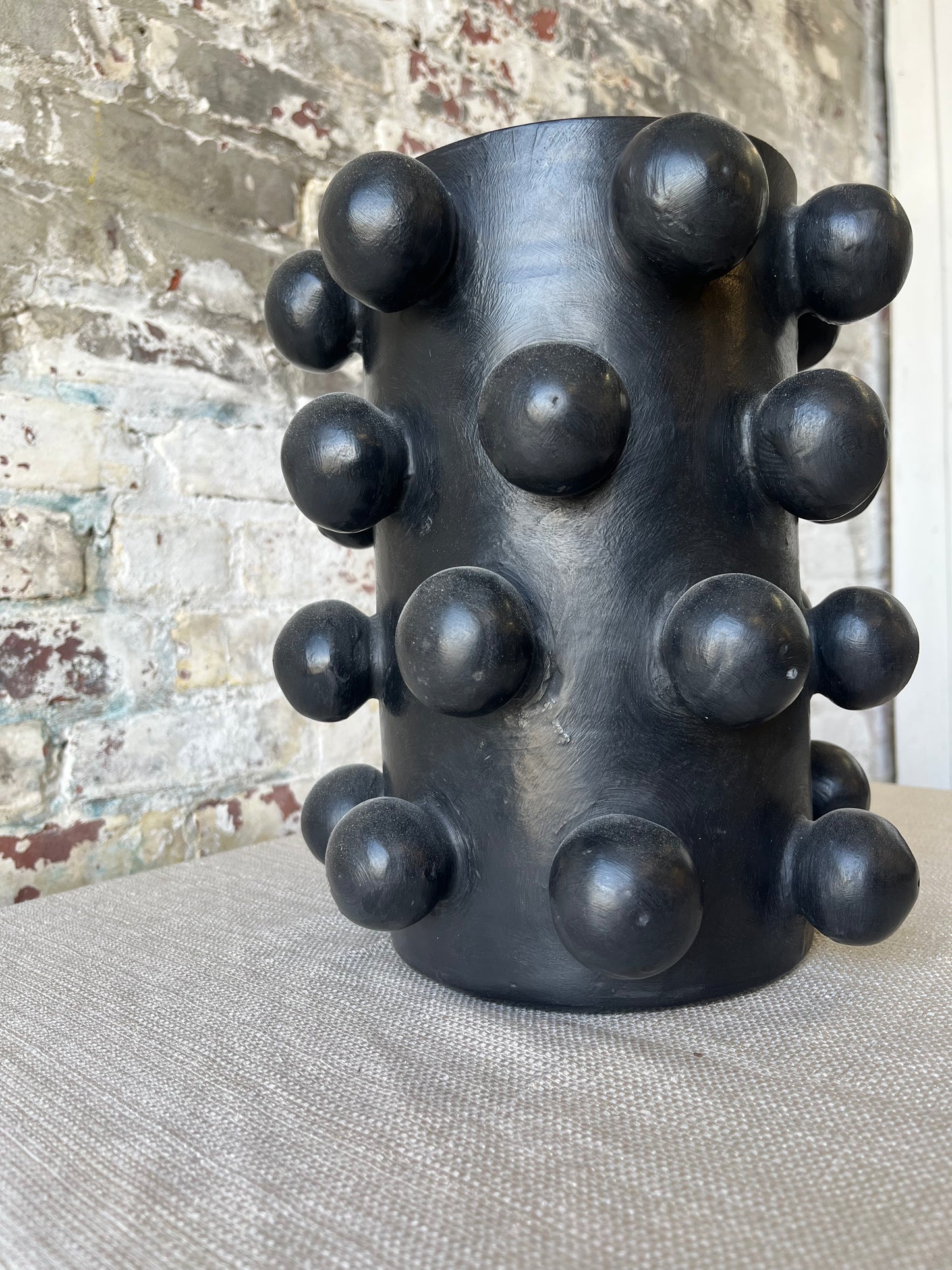 Bold Black Ceramic Vase with Sculptural Studs