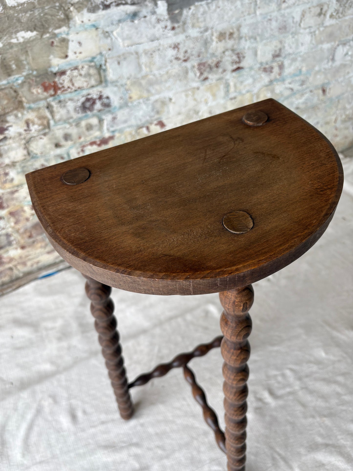 Vintage Demi-Lune Barley Twist Stool / Accent Table