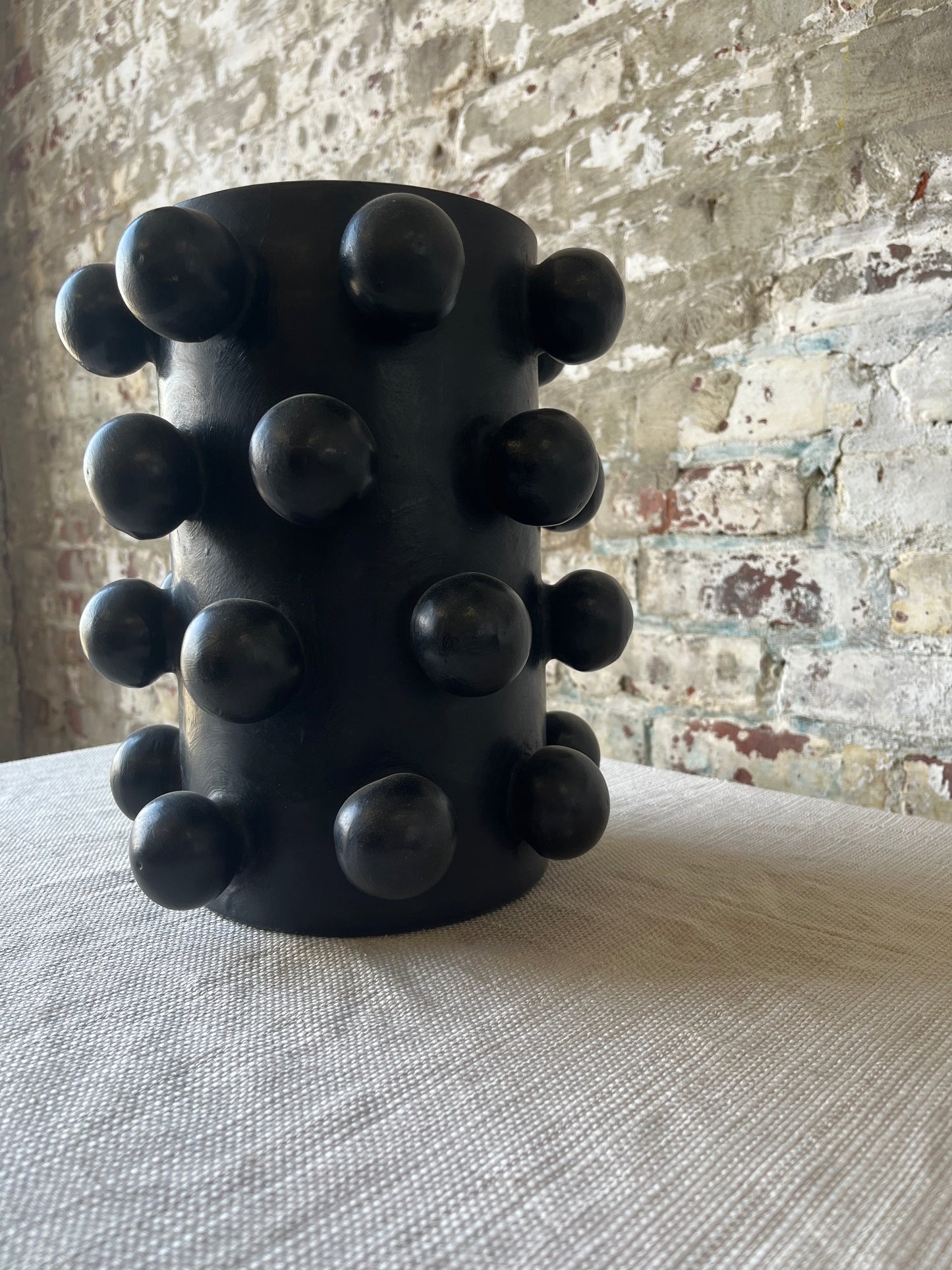 Bold Black Ceramic Vase with Sculptural Studs