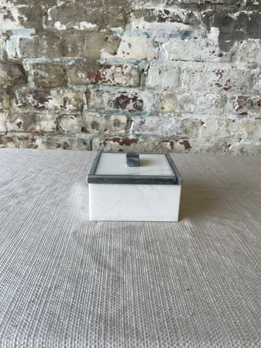 White Marble Lidded Box with Gray Veining