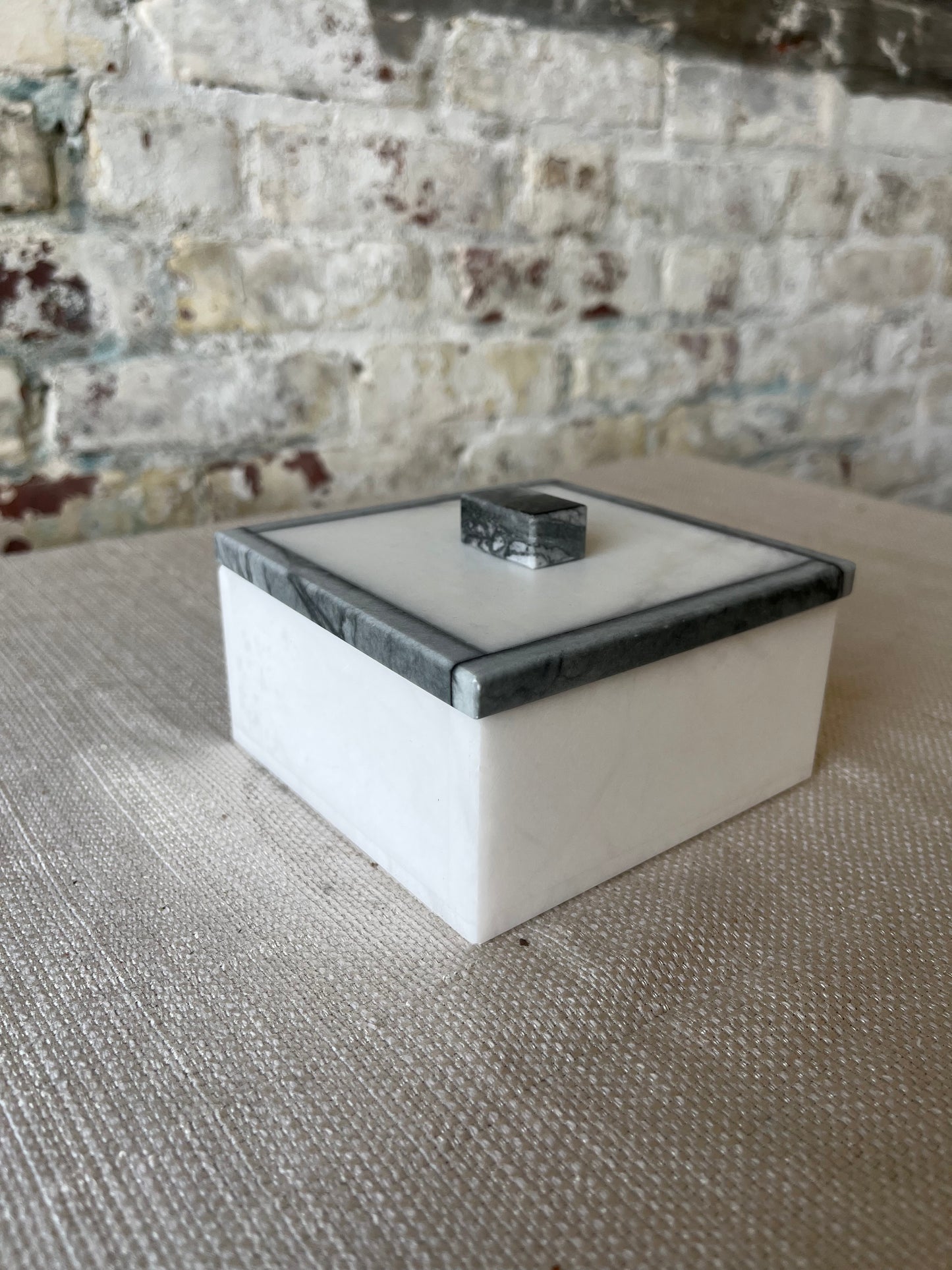 White Marble Lidded Box with Gray Veining