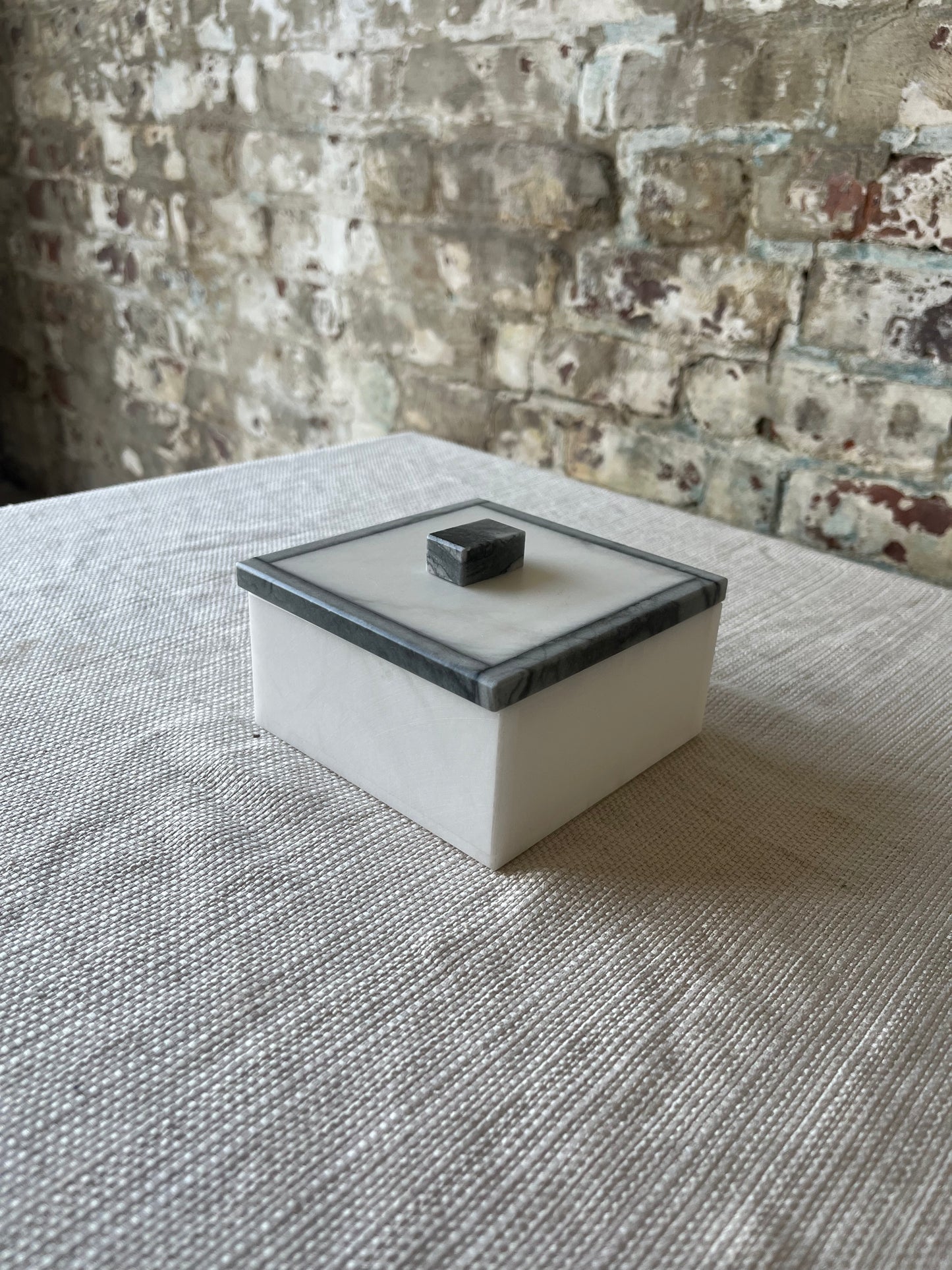 White Marble Lidded Box with Gray Veining