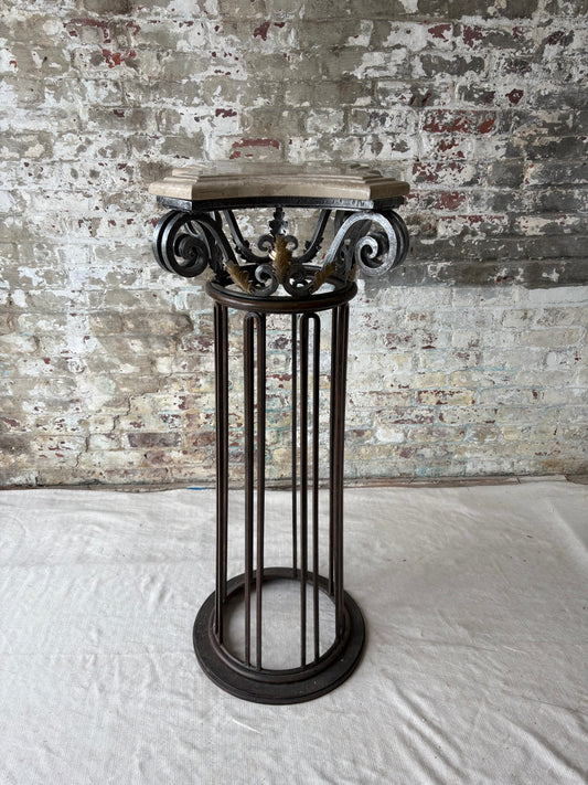 Vintage Marble Top Iron Pedestal Column