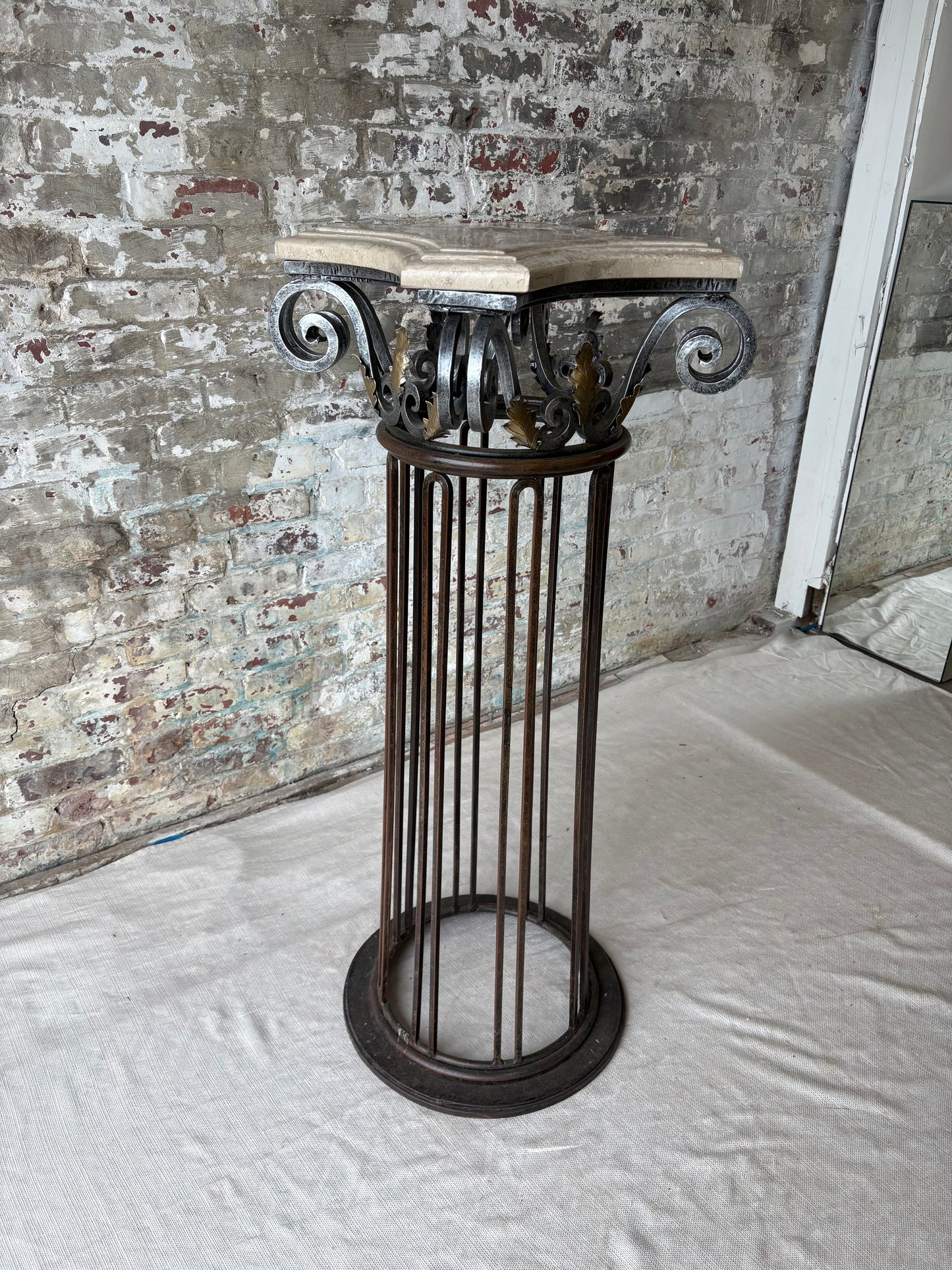 Vintage Marble Top Iron Pedestal Column