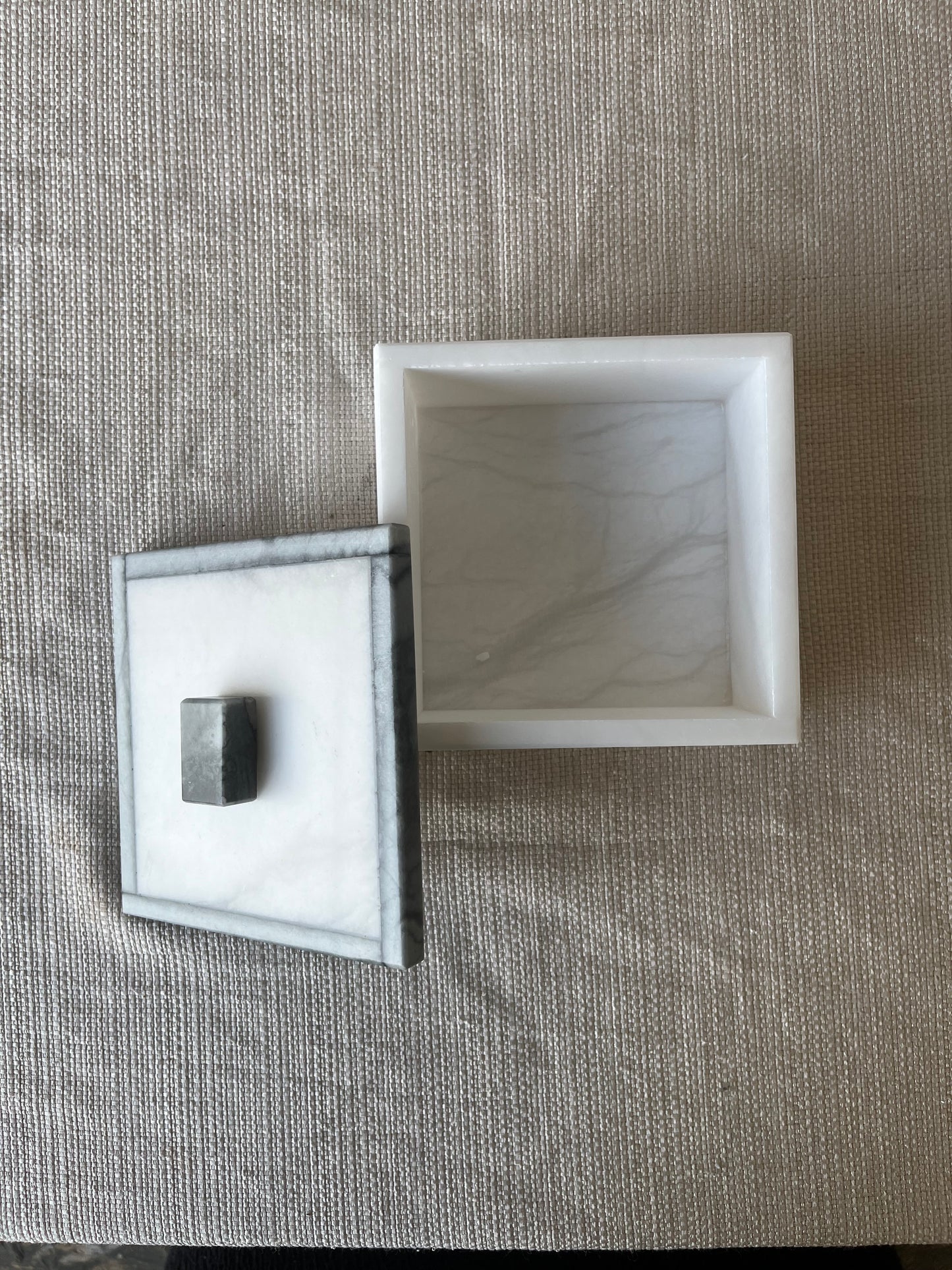 White Marble Lidded Box with Gray Veining