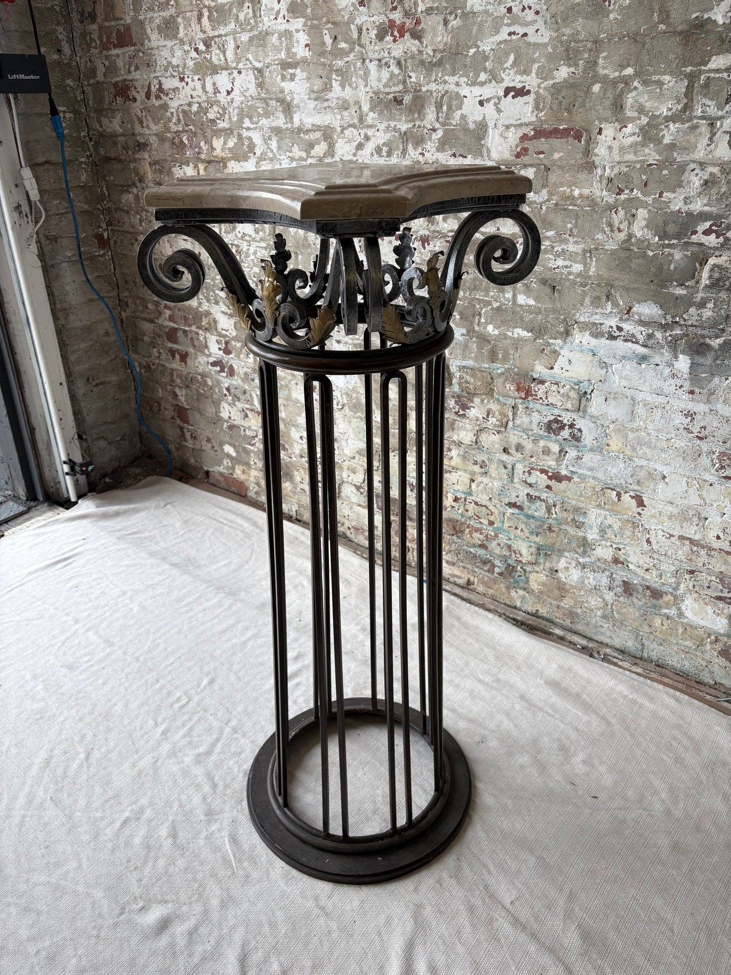 Vintage Marble Top Iron Pedestal Column