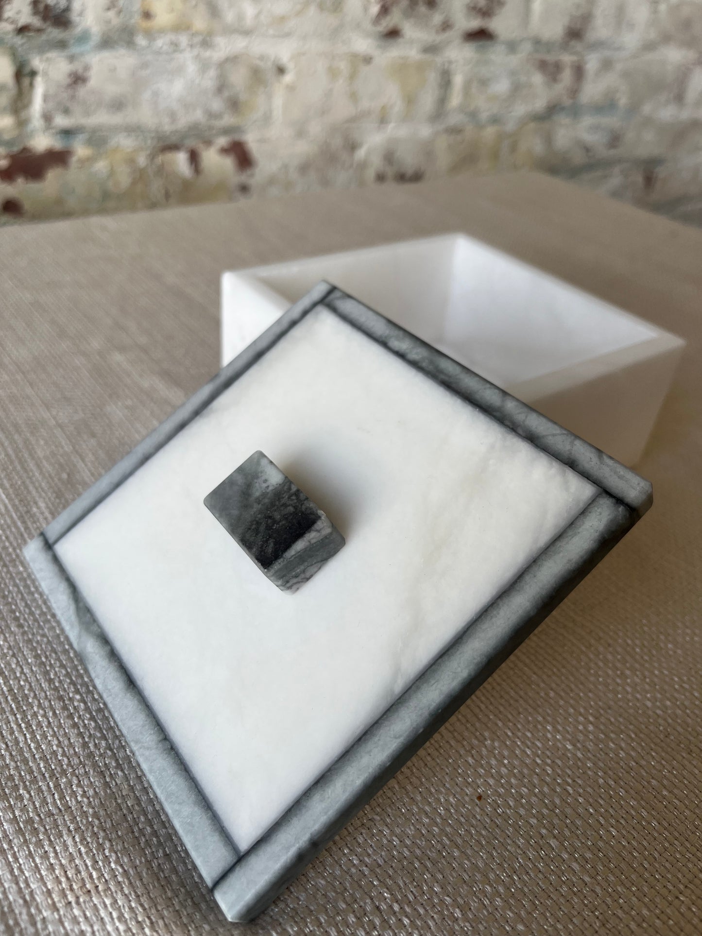 White Marble Lidded Box with Gray Veining