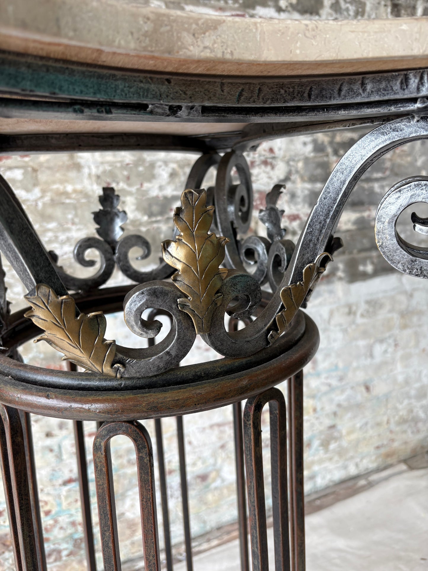 Vintage Marble Top Iron Pedestal Column