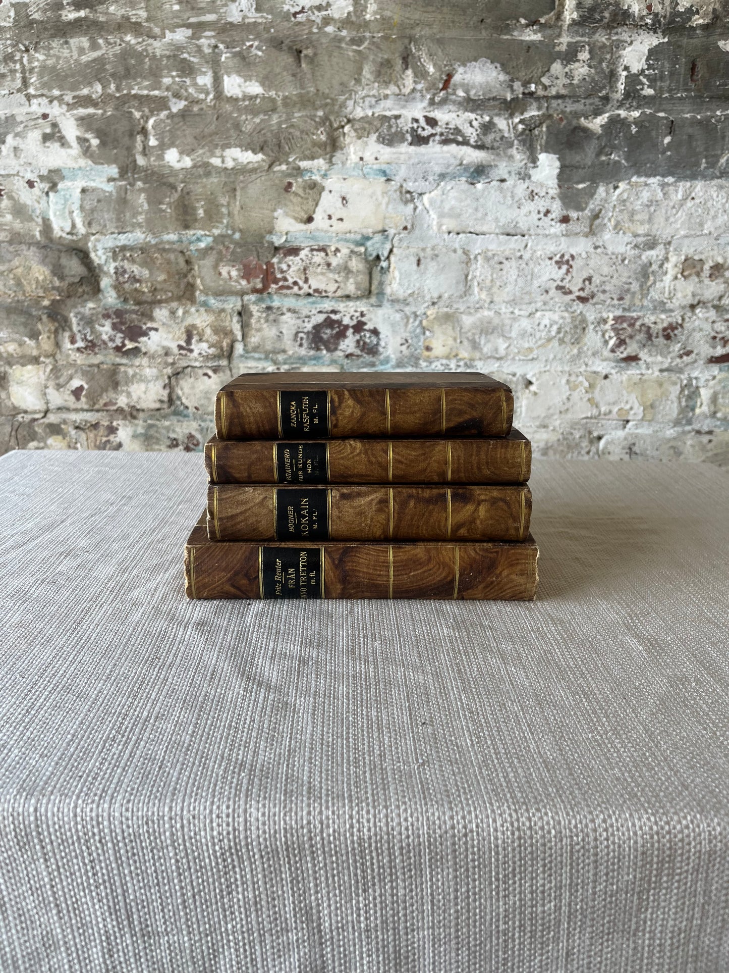 Antique European Book Set | Decorative Embossed Hardcovers | Set of 4