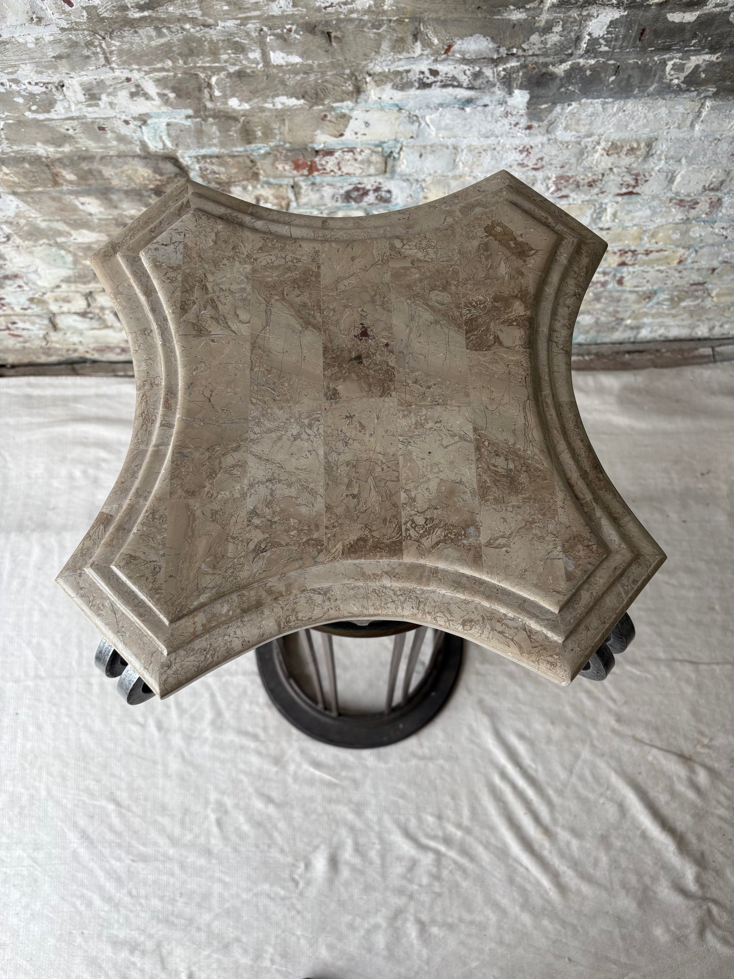 Vintage Marble Top Iron Pedestal Column