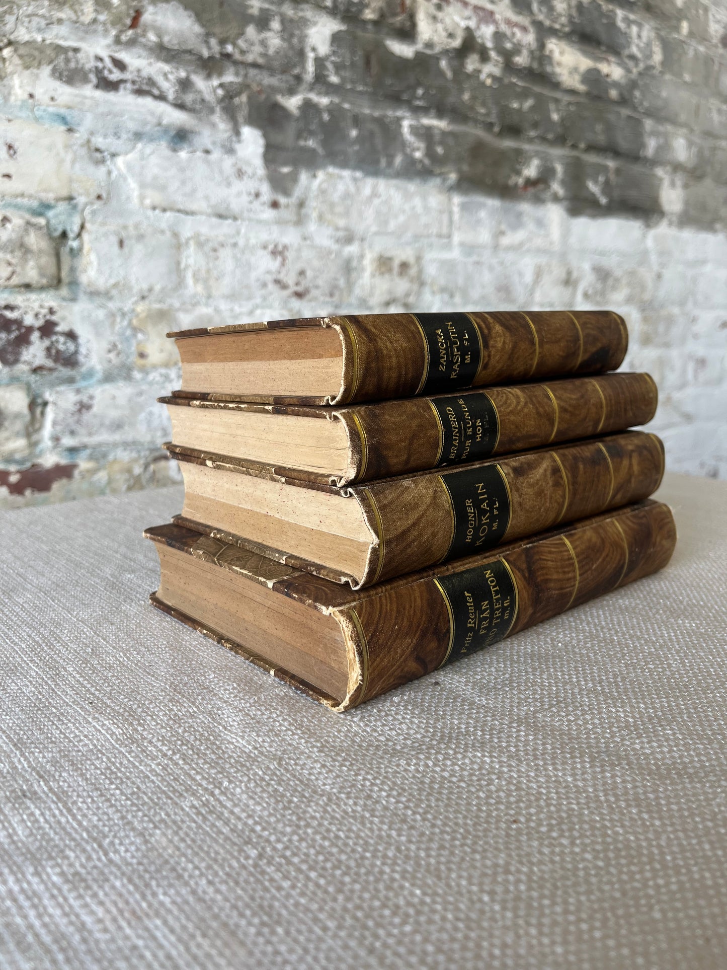 Antique European Book Set | Decorative Embossed Hardcovers | Set of 4