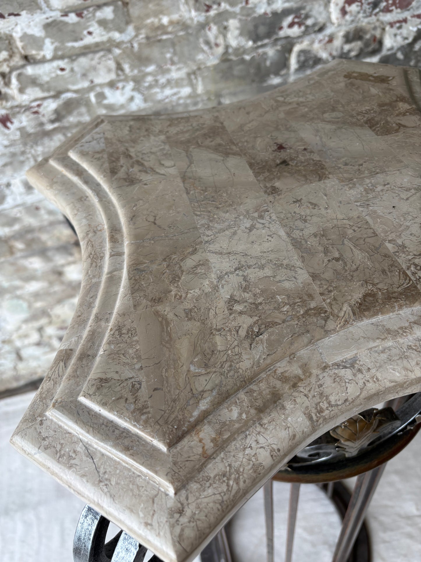 Vintage Marble Top Iron Pedestal Column