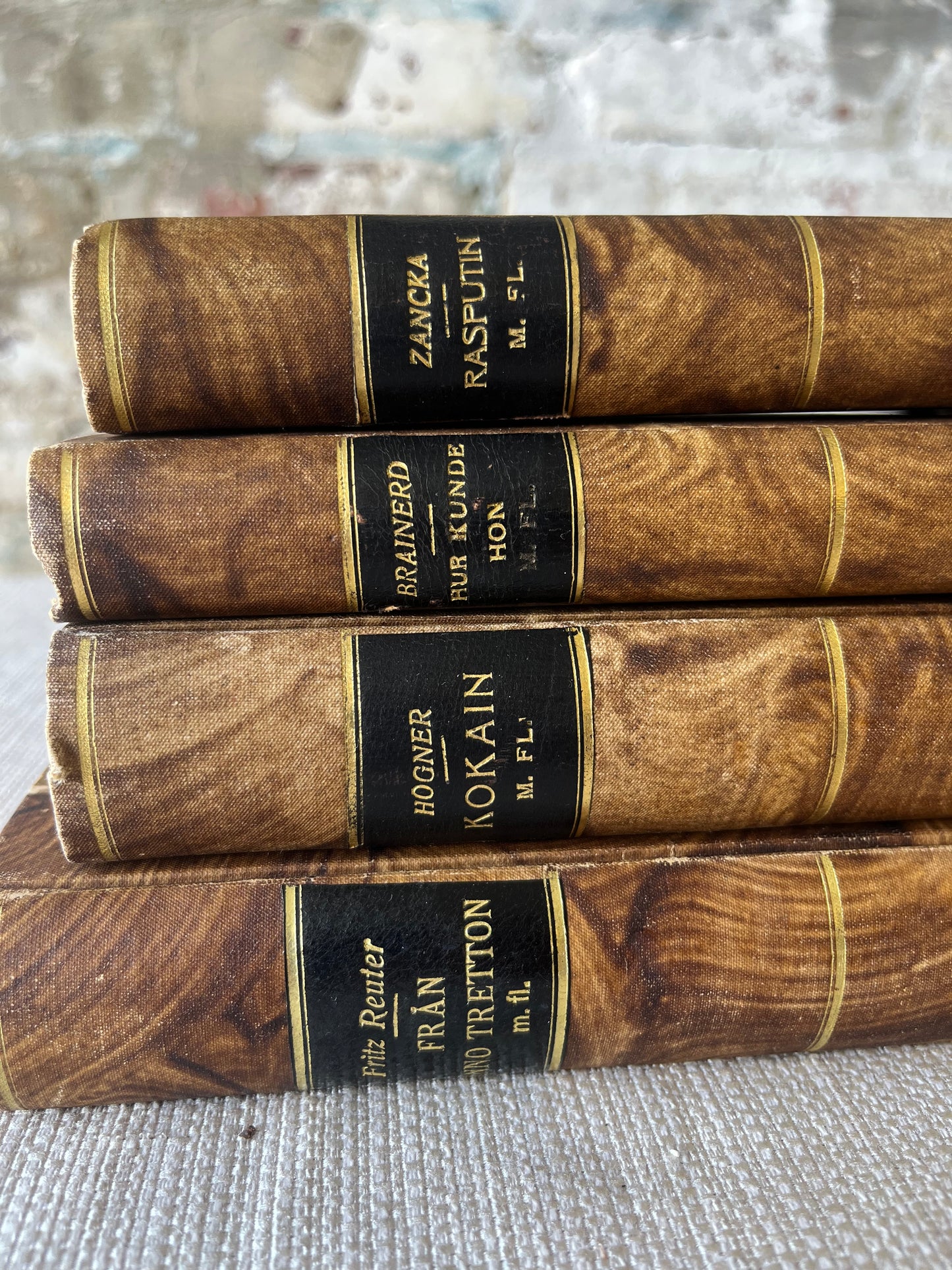 Antique European Book Set | Decorative Embossed Hardcovers | Set of 4