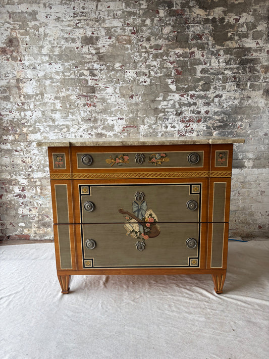 Vintage Drexel Heritage Hand-Painted Neoclassical Dresser with Faux Stone Top