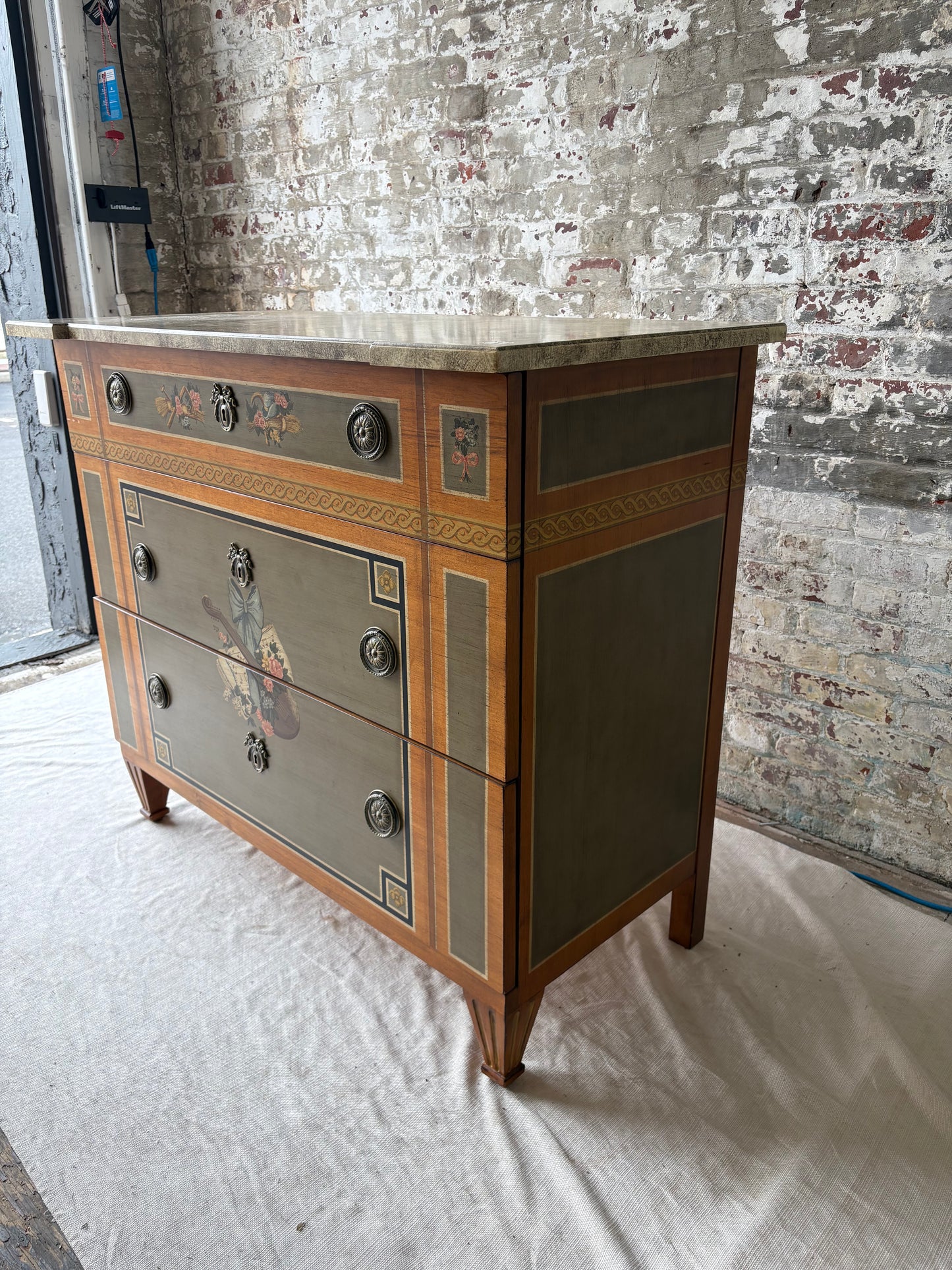 Vintage Drexel Heritage Hand-Painted Neoclassical Dresser with Faux Stone Top